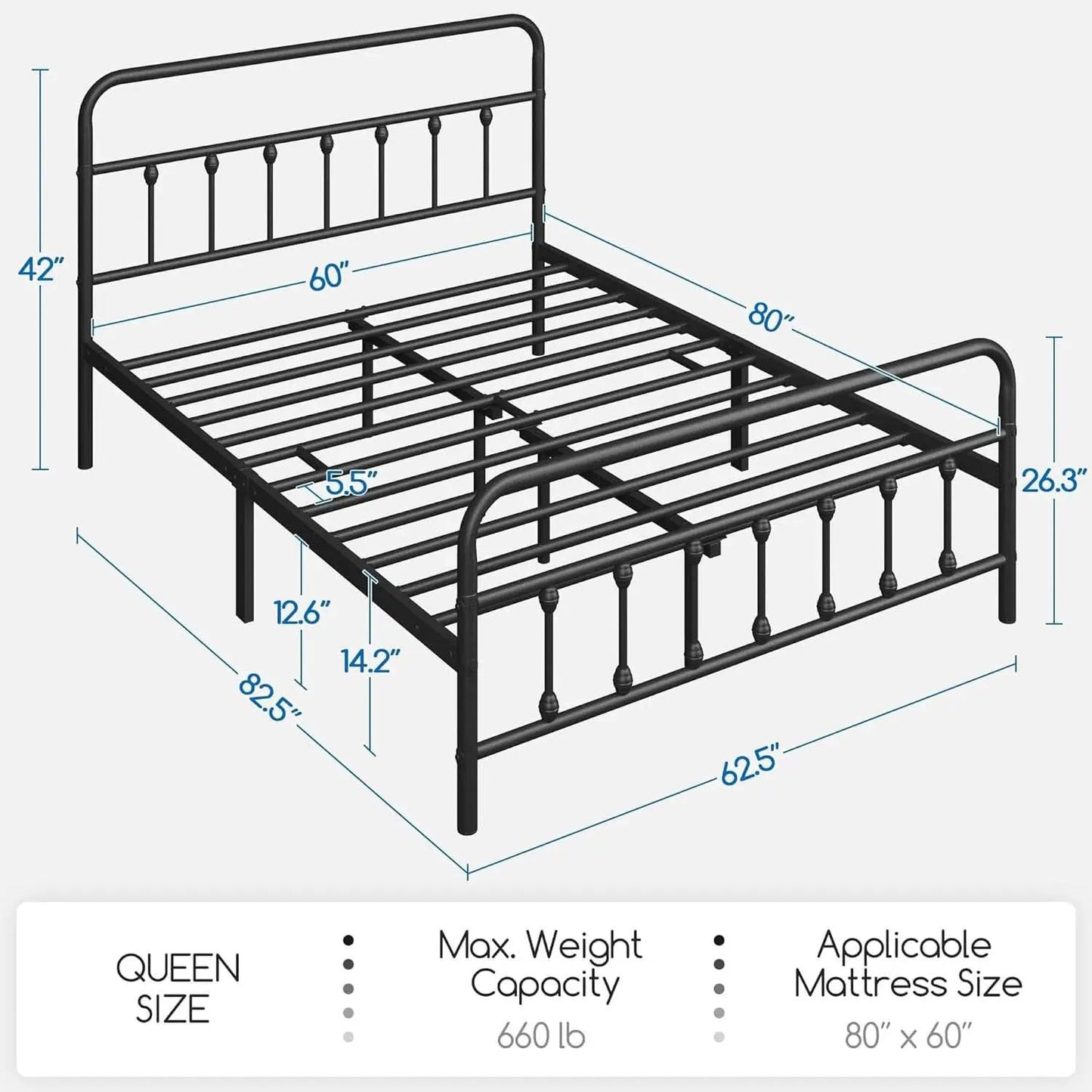 Queen Size Metal Platform Bed Frame With Storage Black from PriceLows™