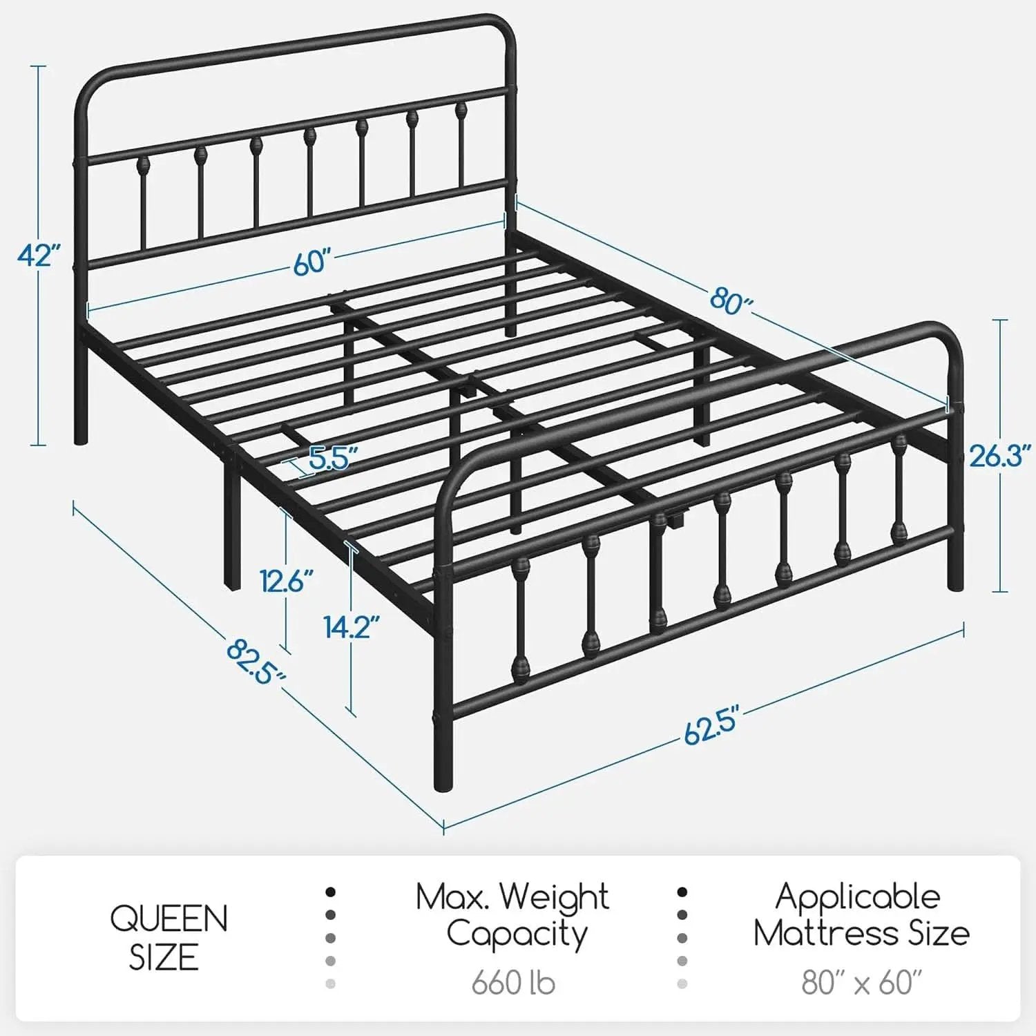 Queen Size Metal Platform Bed Frame With Storage Black from PriceLows™