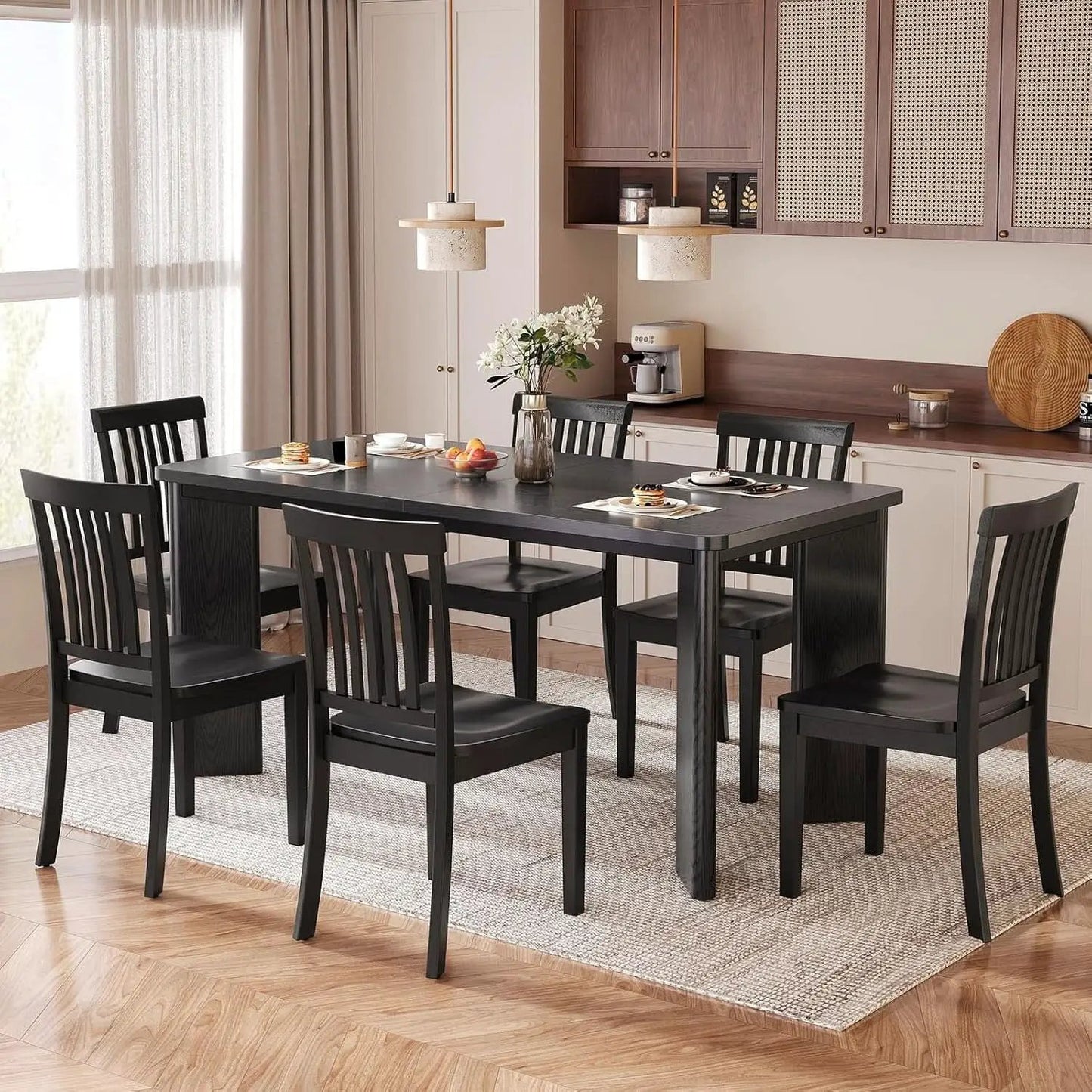63 Inch Black Rectangular Dining Table Industrial Sturdy from PriceLows™