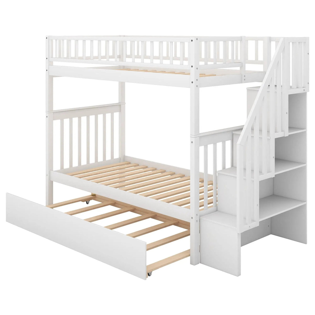 Twin Over Full Bunk Bed | Built In Staircase | Steel Frame