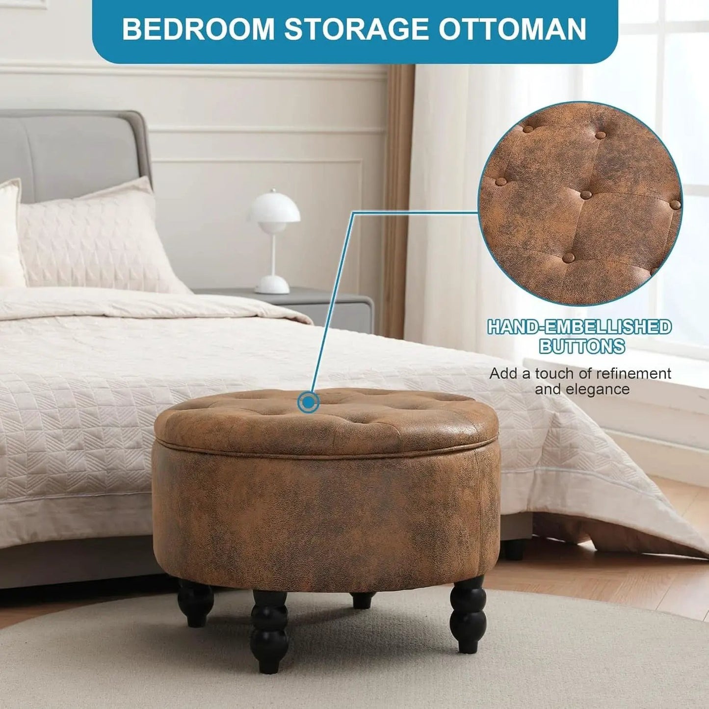 24 Inch Upholstered Storage Ottoman Featuring Tray from PriceLows™