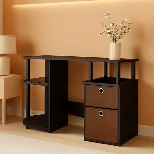 Jaya Brown Computer Study Desk With Storage Bins And Shelf from PriceLows™