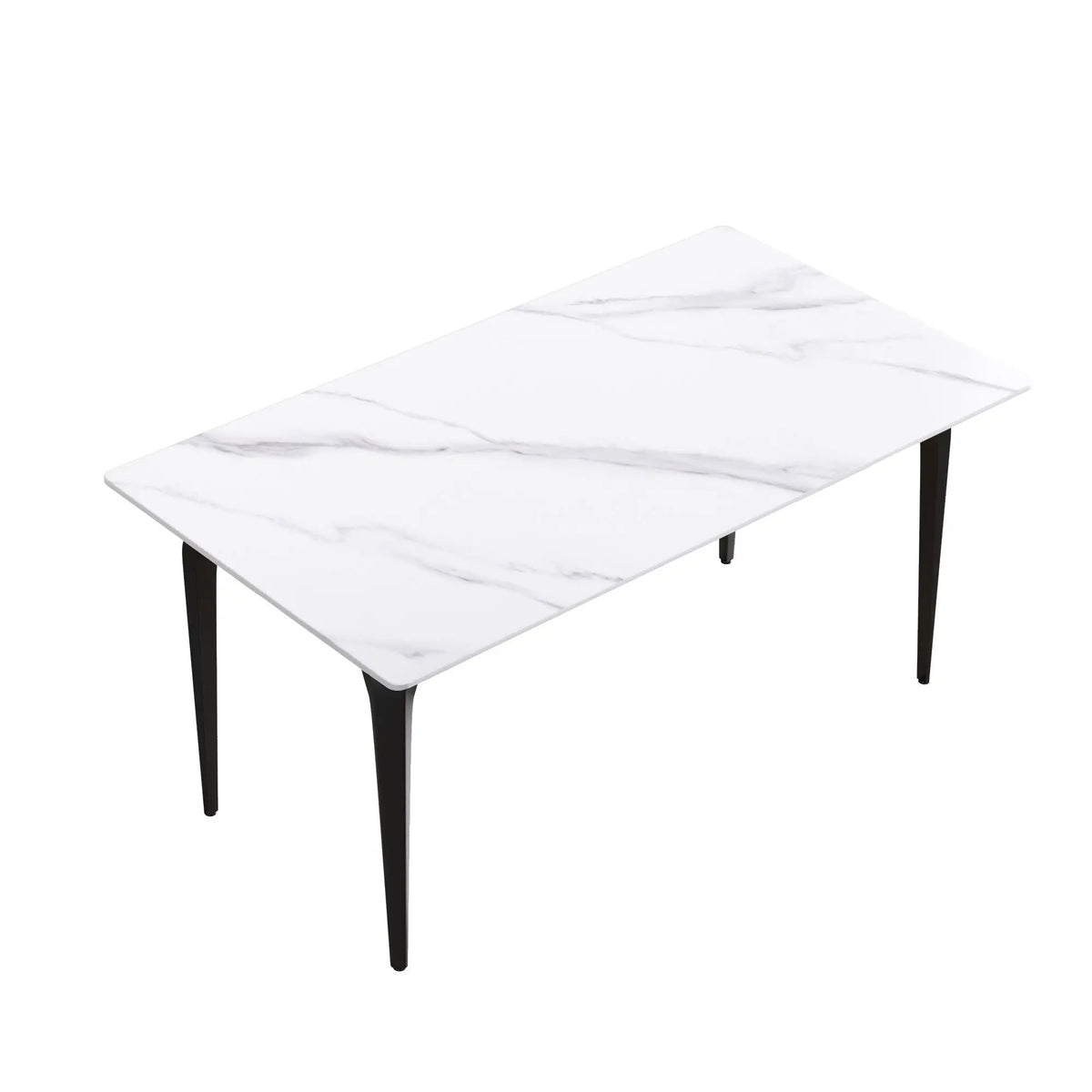 Dining Table | 63 Inch Straight Edge | 12mm Sintered Stone | White Black Frame