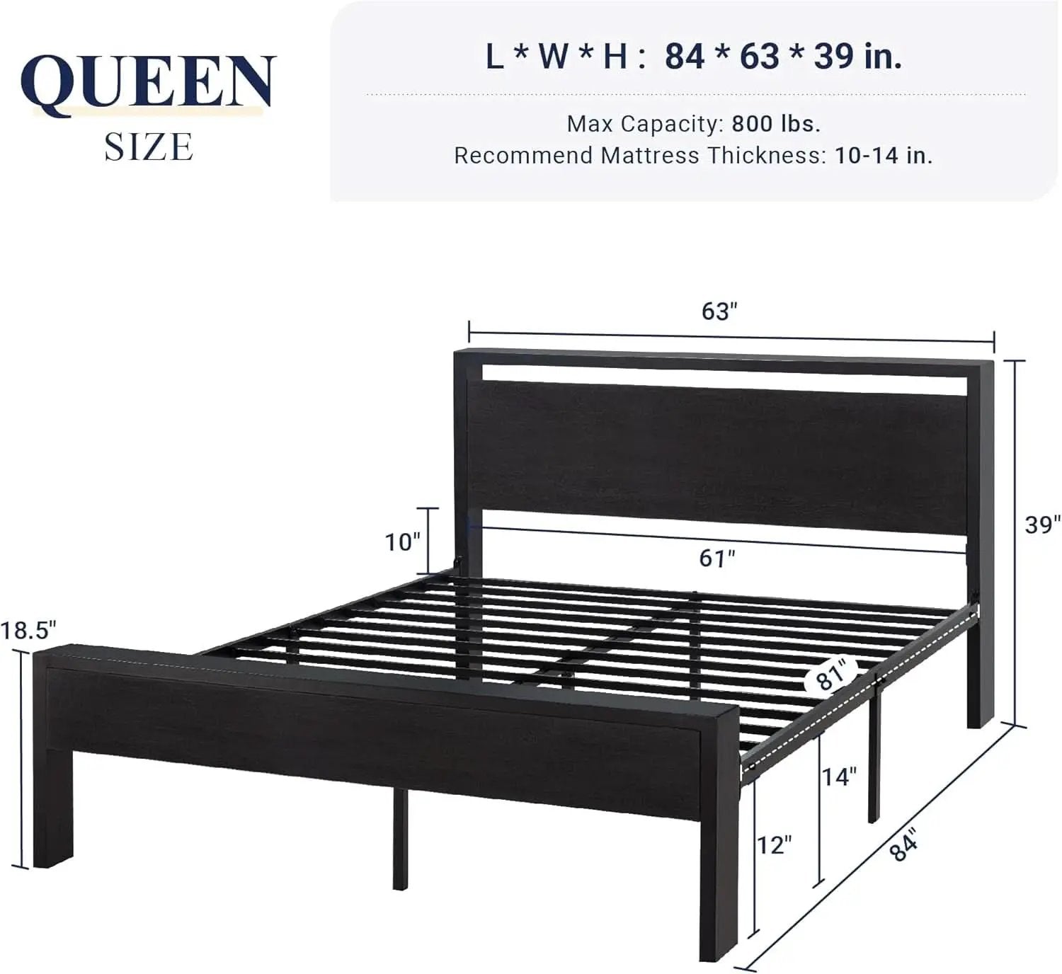Queen Platform Bed Frame With Wooden Headboard And Footboard Black Oak from PriceLows™