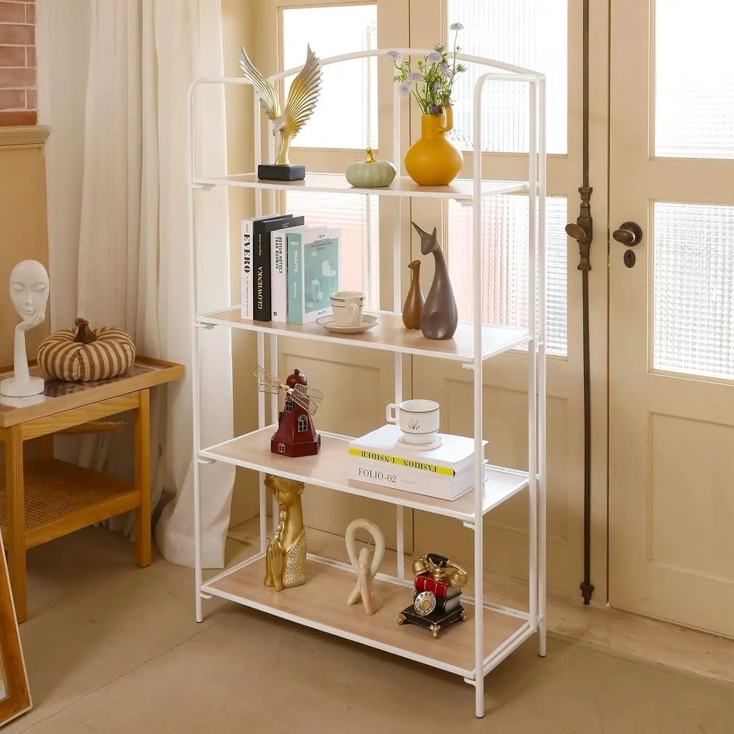 No Assembly Foldable Bookshelf 4 Tier White Bookcase from PriceLows™