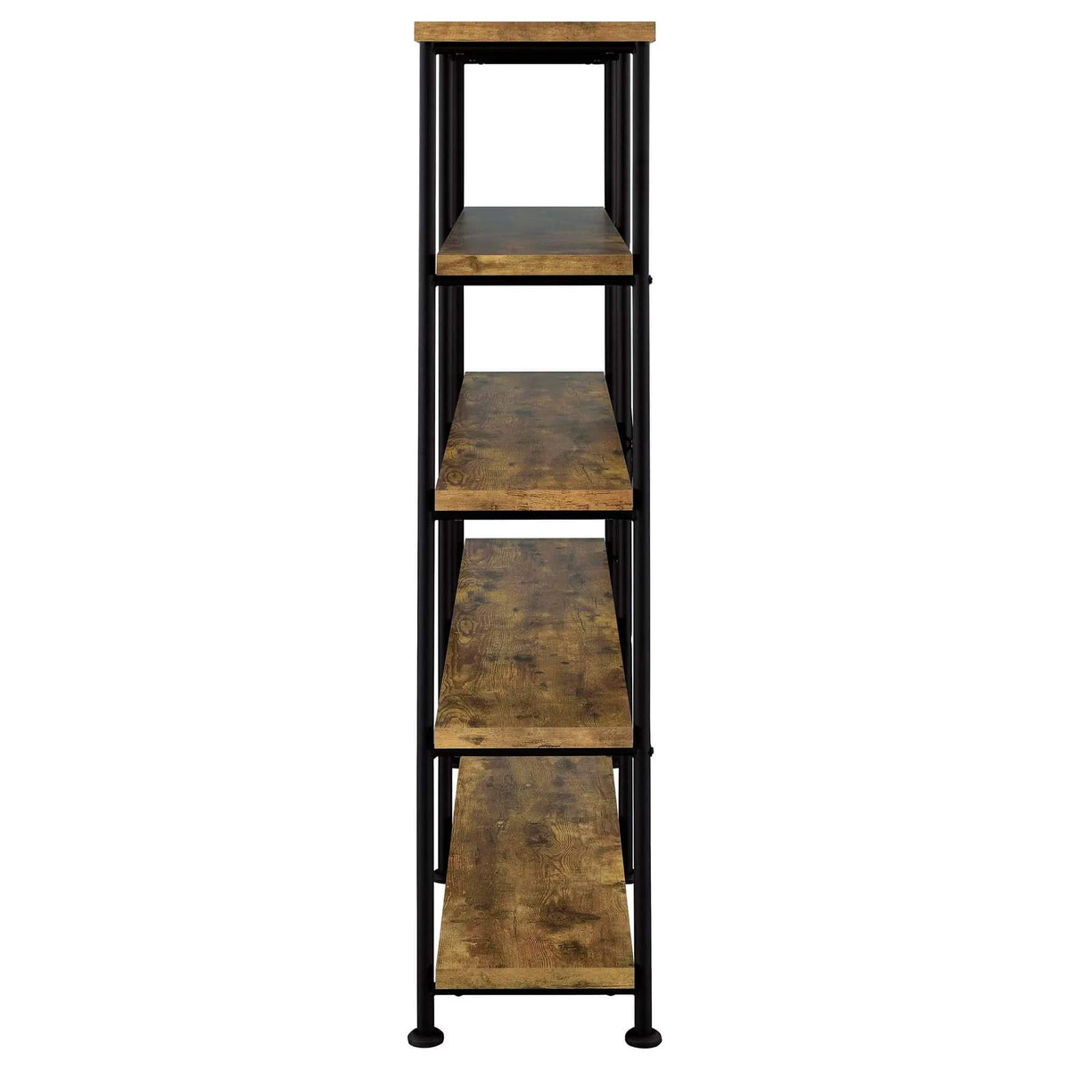 Analiese 63-inch 4-shelf Double Bookshelf Rustic Nutmeg Standard Bookcase | 60 x 14.25 x 63 in | Engineered Wood & Metal | Home Office