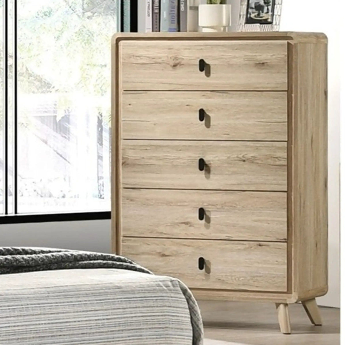 Chest With 5 Drawers - | 35.43 x 15.59 x 52.36 in | Wood | Beige