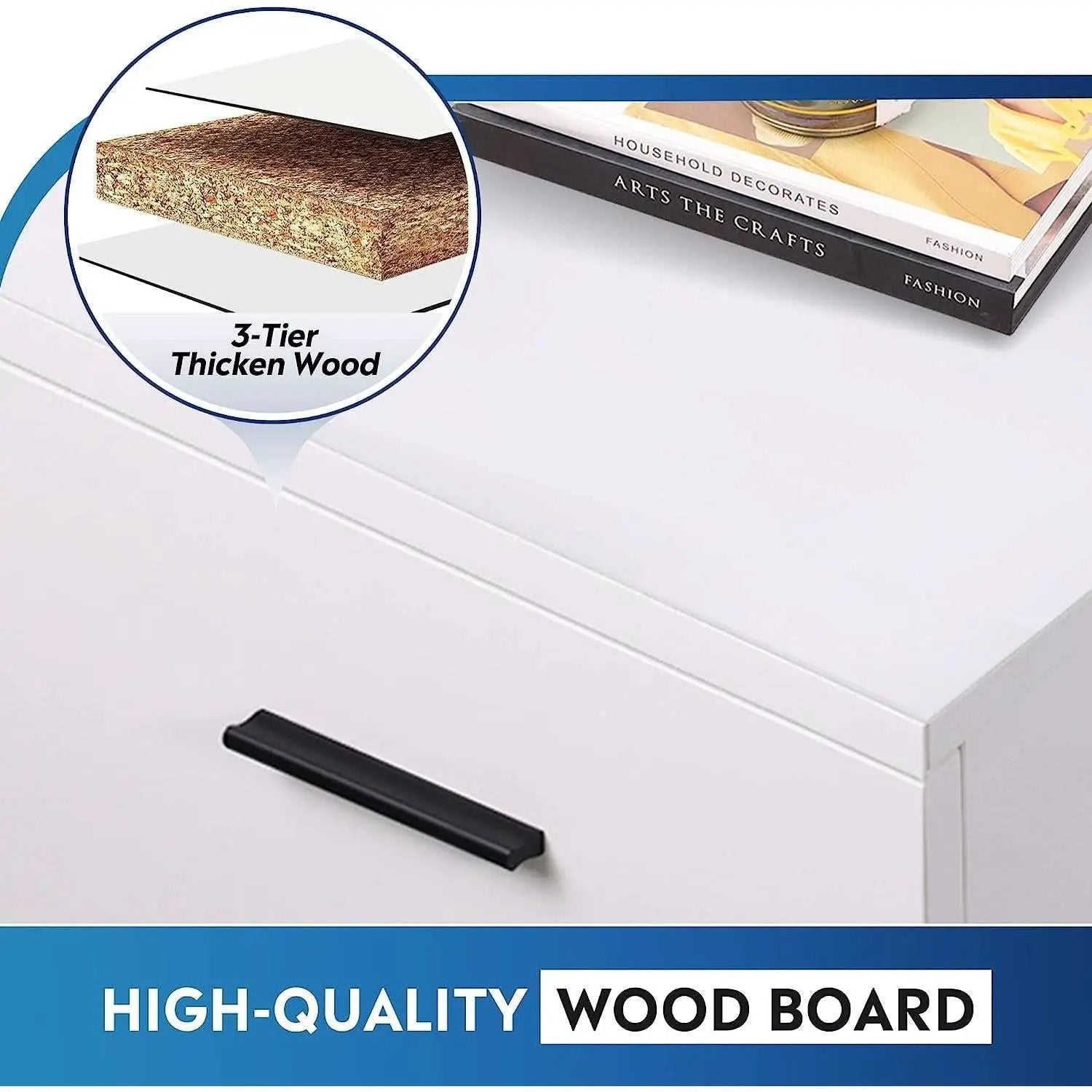 Mobile White Wood Lateral File Cabinet With 2 Drawers from PriceLows™