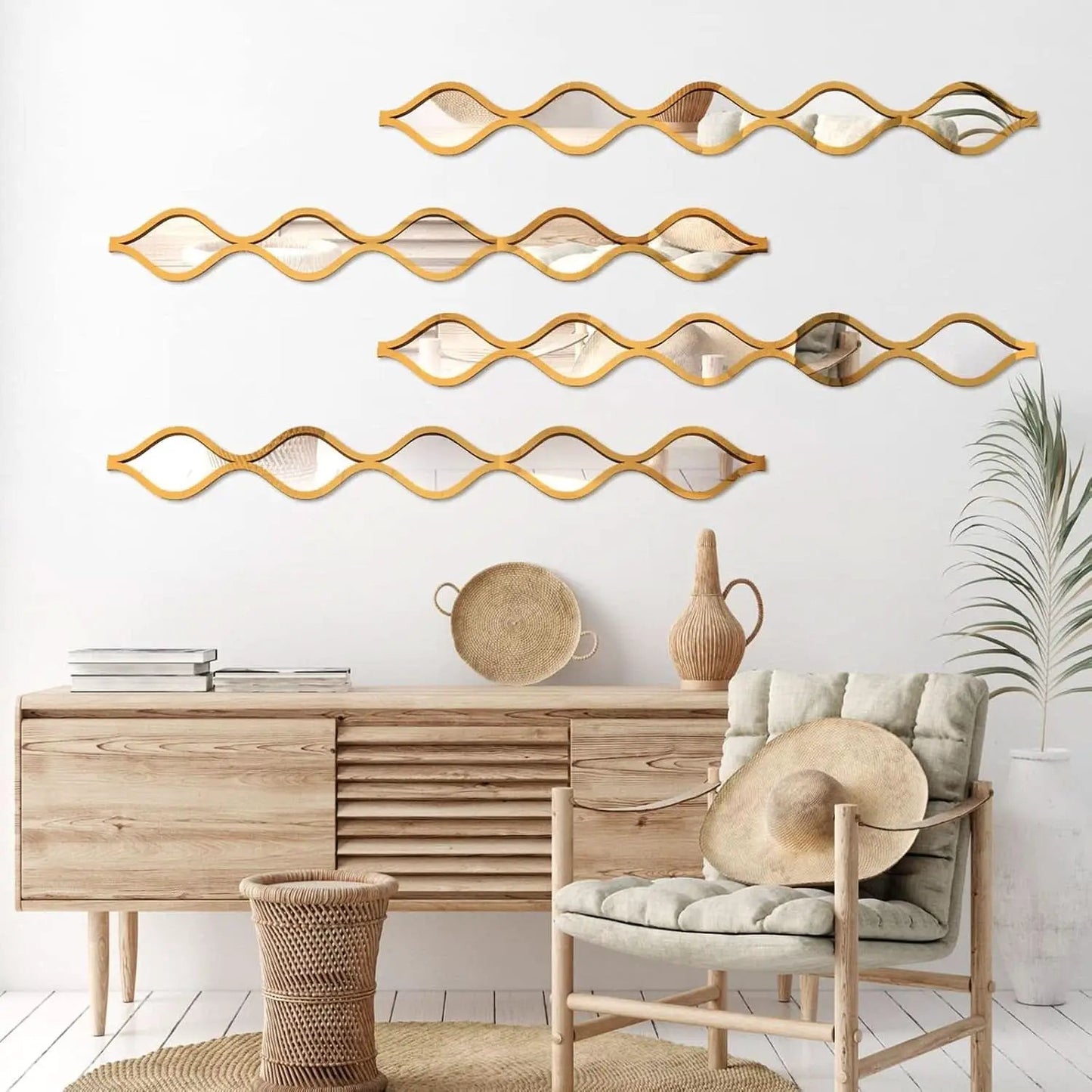 Gold Teardrop Mirror Wall Art 4 Piece Set Long Narrow Hanging Decor from PriceLows™