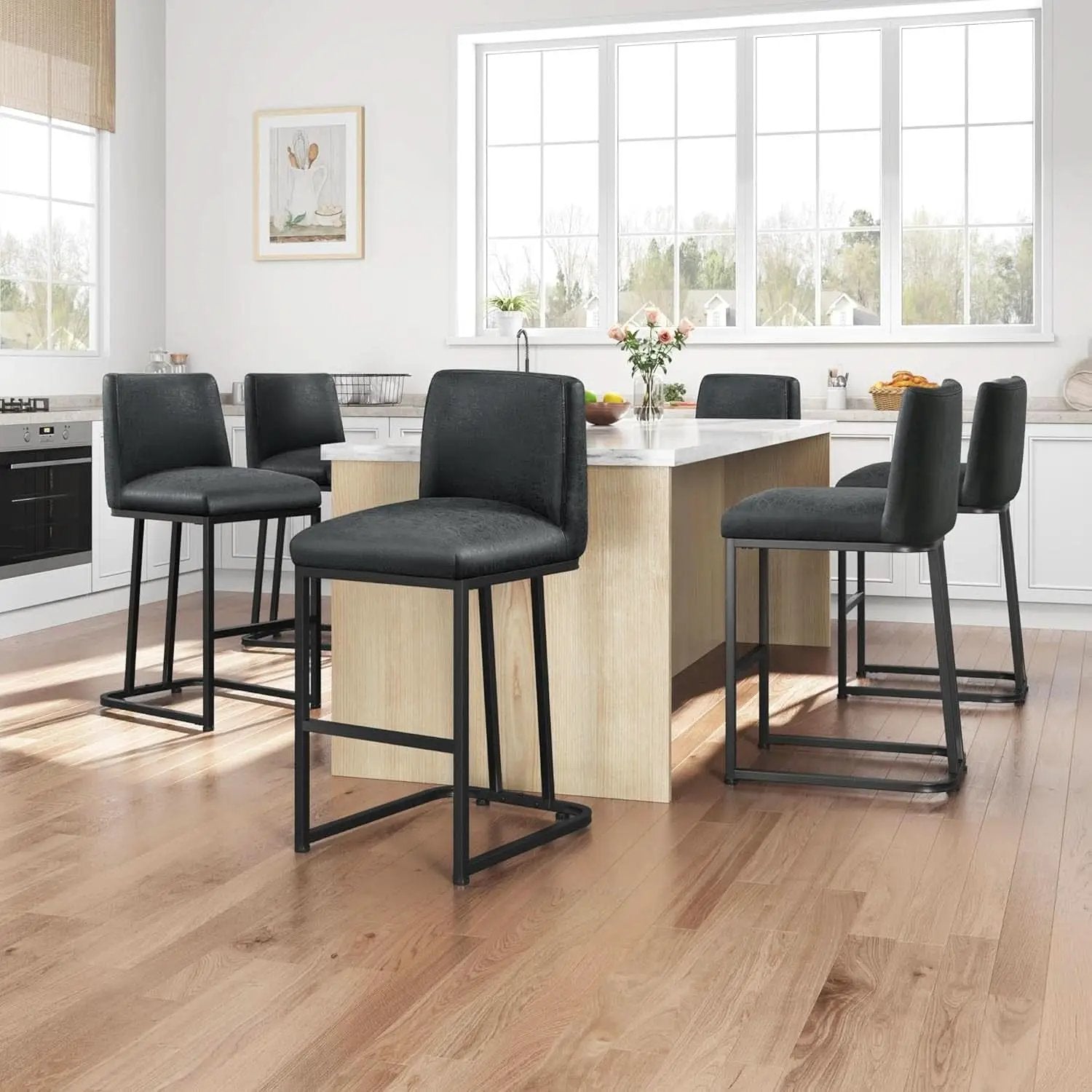 24 Inch Dark Gray Leather Counter Height Bar Stools Set 2 from PriceLows™