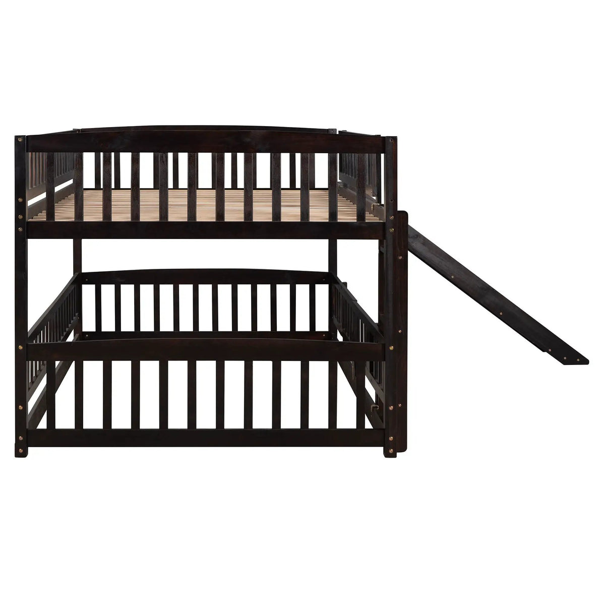 Low Bunk Bed With Slide | Fence And Ladder | Built-In Play Area | Kids Bedroom