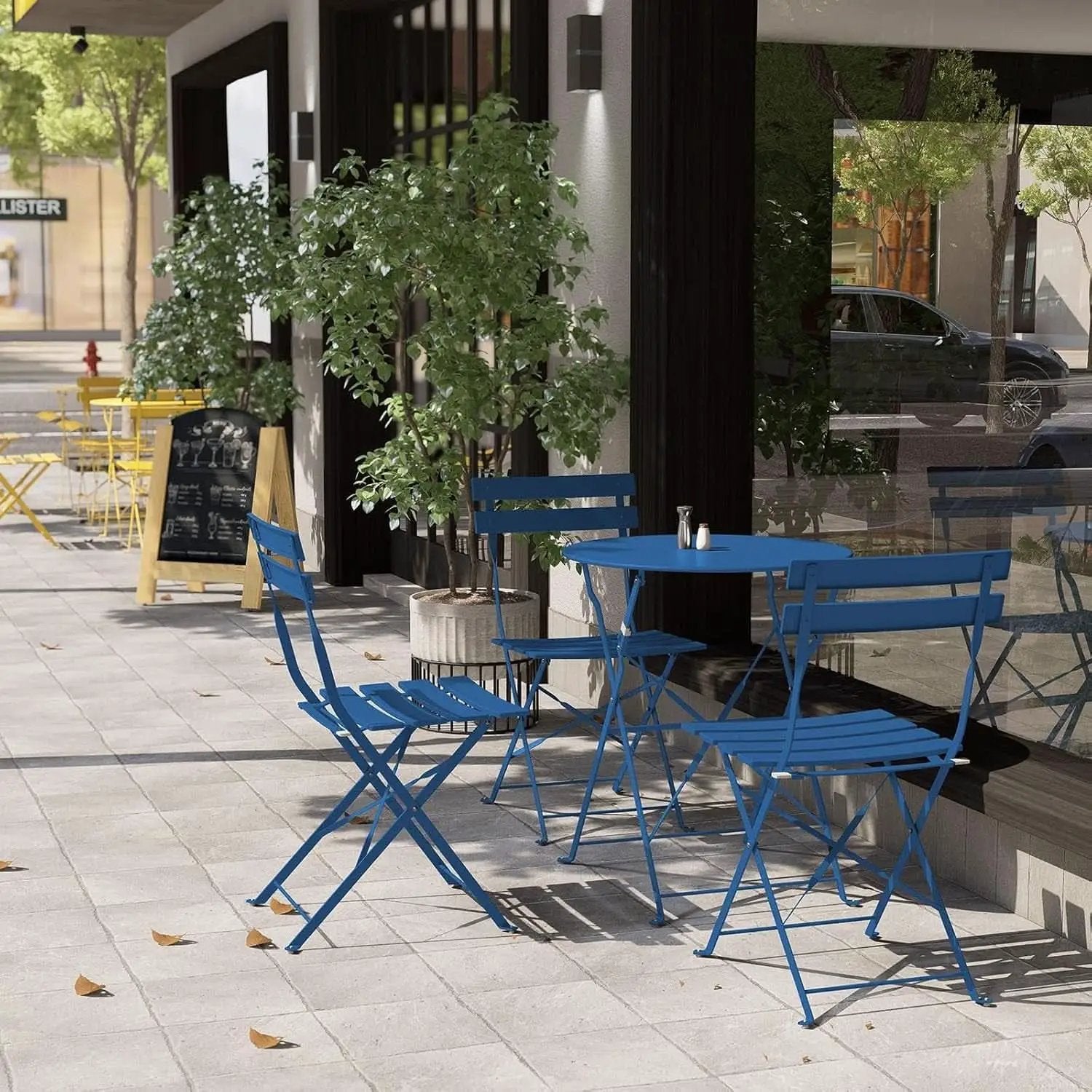 Peacock Blue Folding Patio Bistro Set 3 Piece Outdoor from PriceLows™