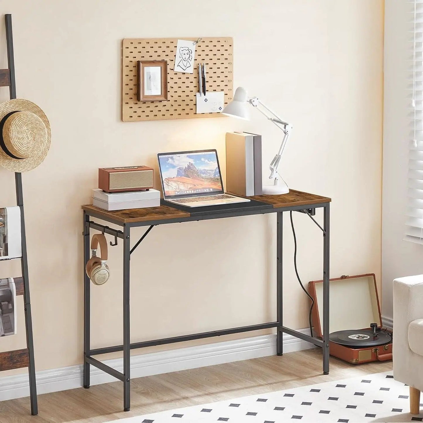 Computer Desk With Power Outlets In Rustic Brown And Black from PriceLows™