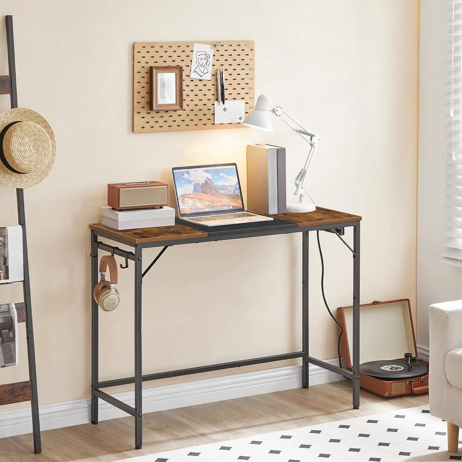 Computer Desk With Power Outlets In Rustic Brown And Black from PriceLows™