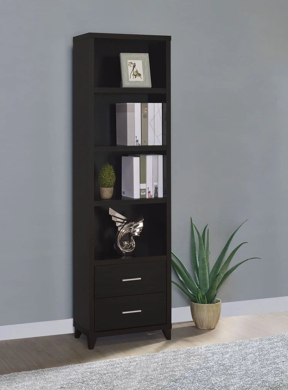 Lewes 4-shelf Engineered Wood Media Tower Pier | 21.25 x 11.5 x 76 in | Engineered Wood | Cappuccino