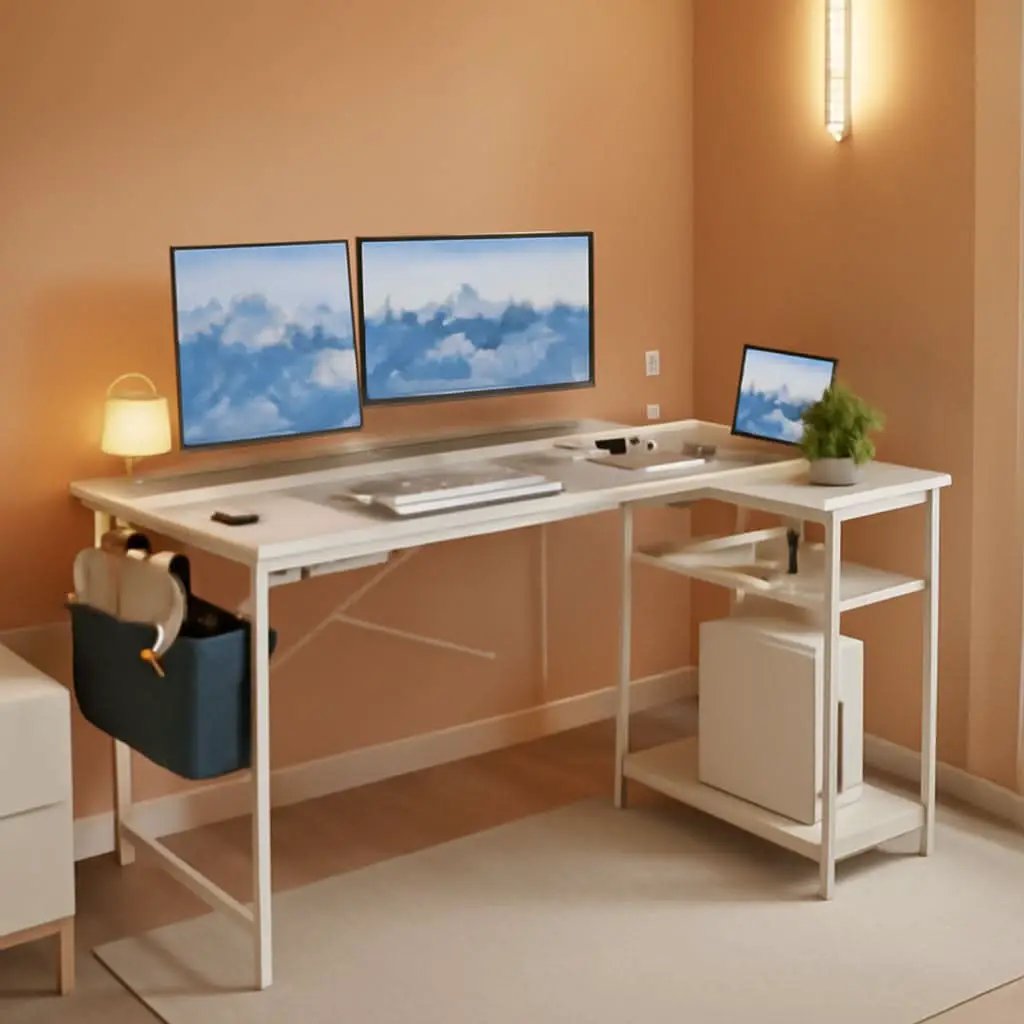 L Shaped Corner Desk 47 Inch With Power Outlets White from PriceLows™