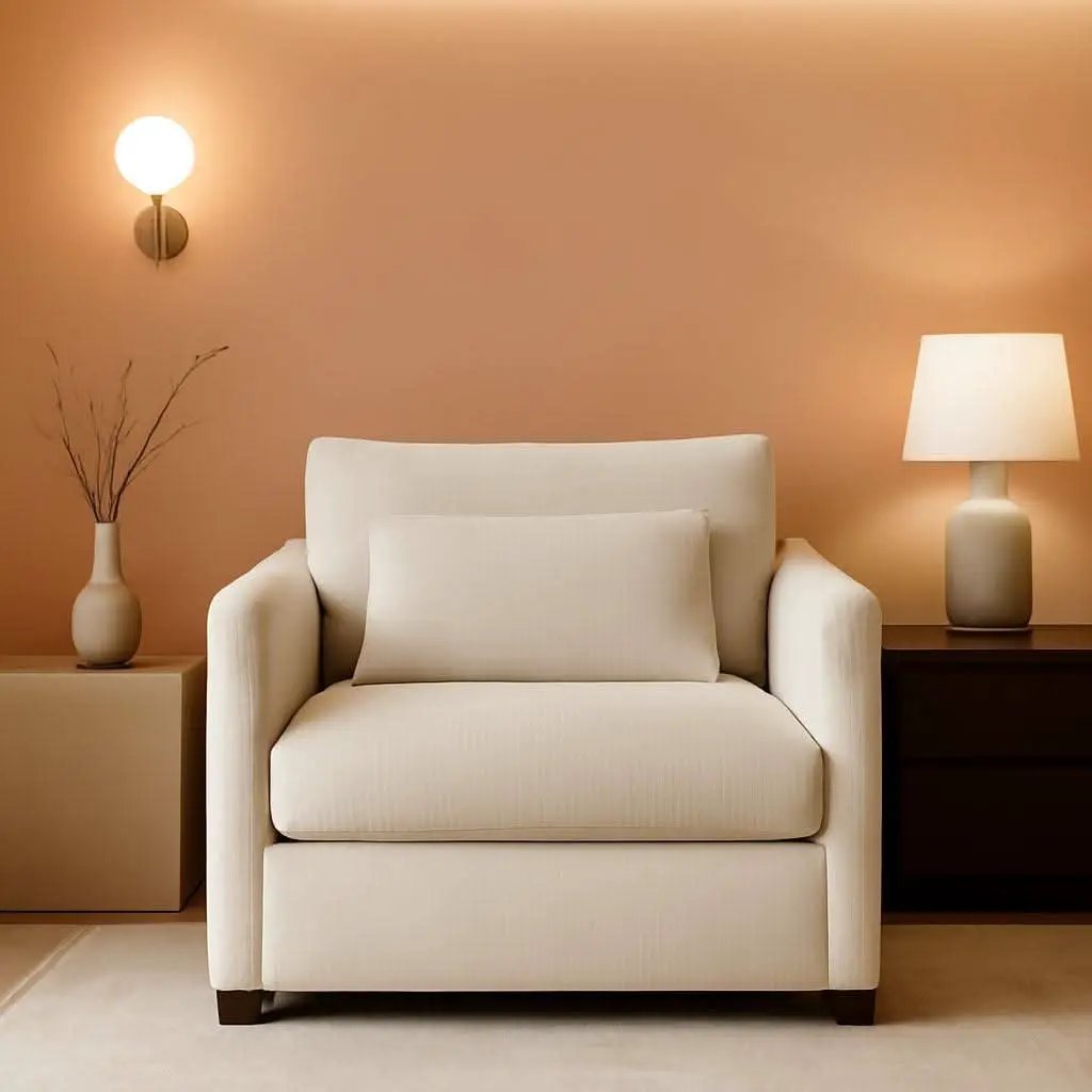 Beige 38 Inch Modern Upholstered Accent Reading Armchair from PriceLows™