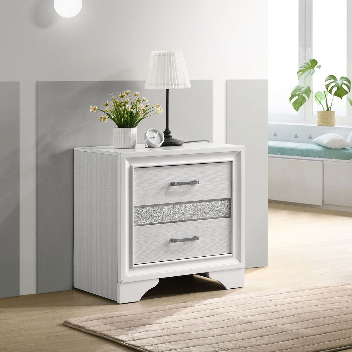 Miranda 3-drawer Nightstand Bedside Table | 26 x 16.5 x 26 in | Engineered Wood & Metal | White