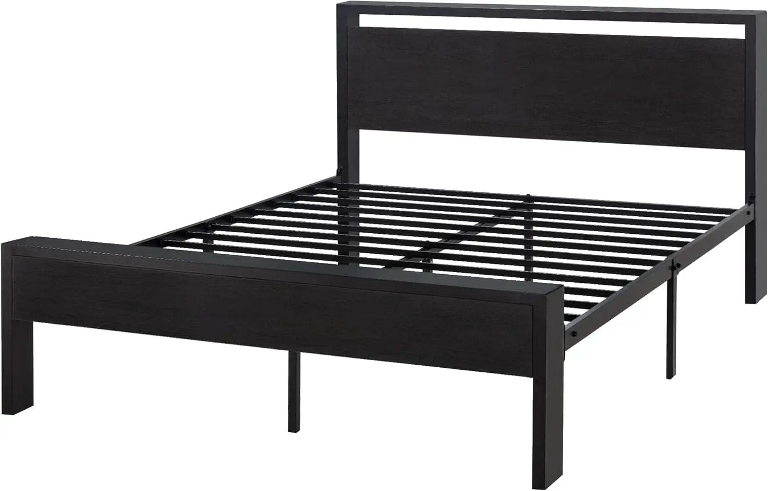 Sturdy Metal Platform Bed Frame With Wooden Headboard 800Lb from PriceLows™