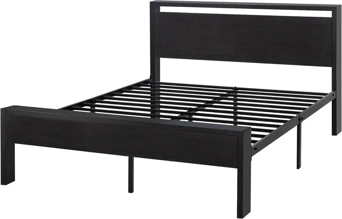 Queen Metal Platform Bed Frame With Storage Black Oak from PriceLows™
