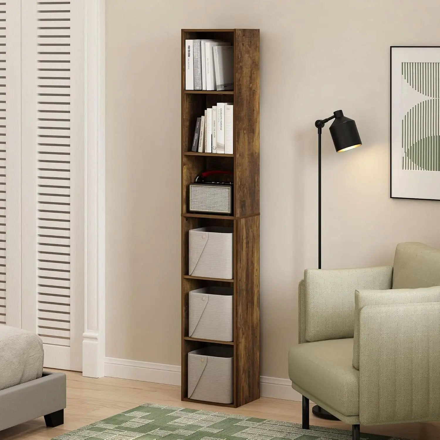 Amber Pine Six Tier Open Shelf Bookcase Home Office Storage from PriceLows™