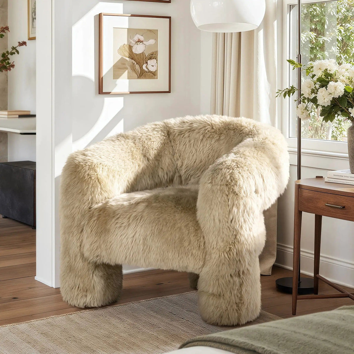Avalon Genuine Sheepskin Fur Split Barrel Back Accent Chair | 30.5 x 35 x 30.5 in | Living Room Furniture | Natural Blonde