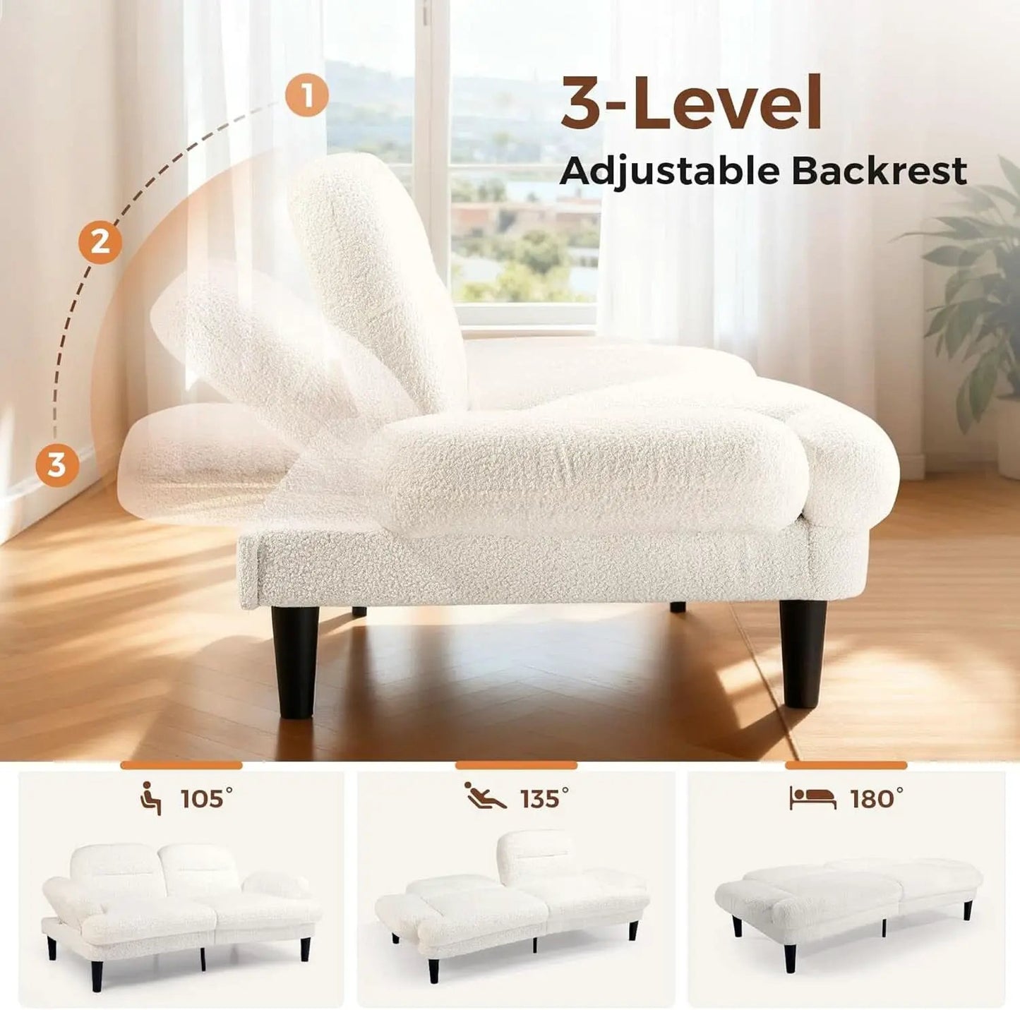 Beige Seventy Nine Inches Futon Sofa Bed Convertible from PriceLows™