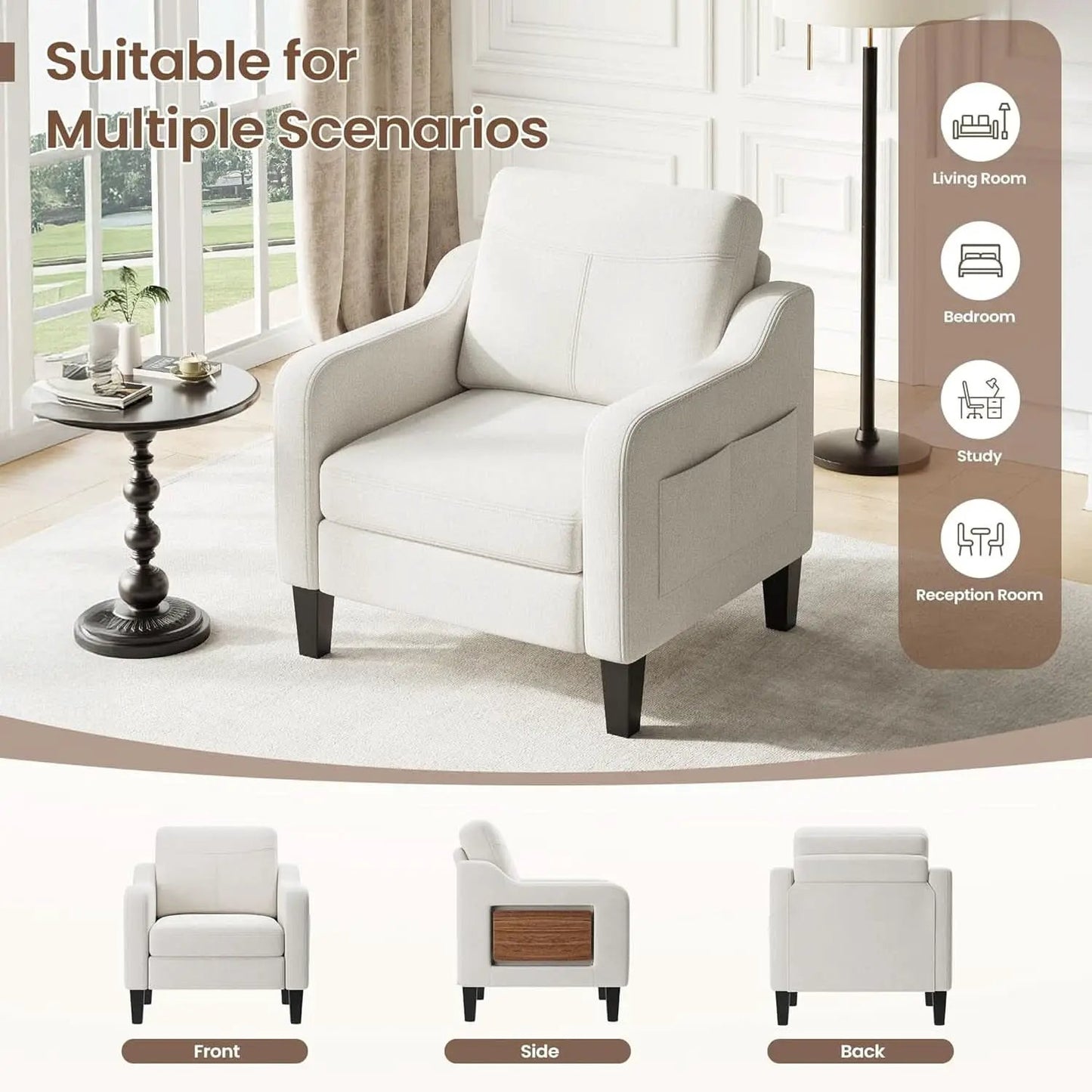 Beige Upholstered Accent Chair Foldable Table Home from PriceLows™