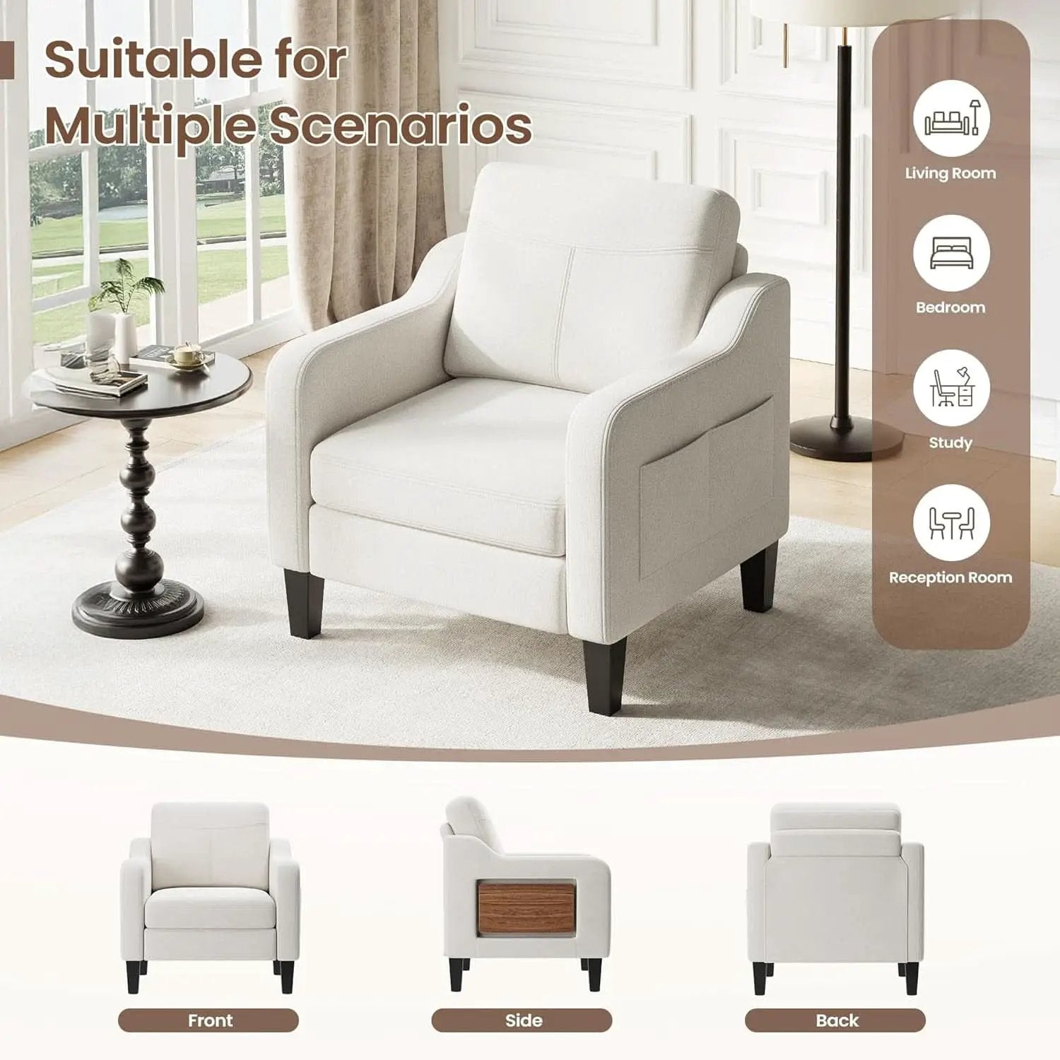 Beige Upholstered Accent Chair Foldable Table Home from PriceLows™