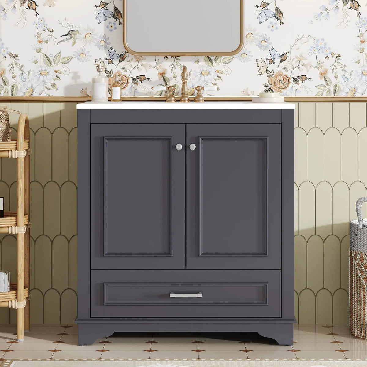30 Inch Bathroom Vanity | Poplar Wood Frame | 2 Soft Closing Doors | Adjustable Shelf