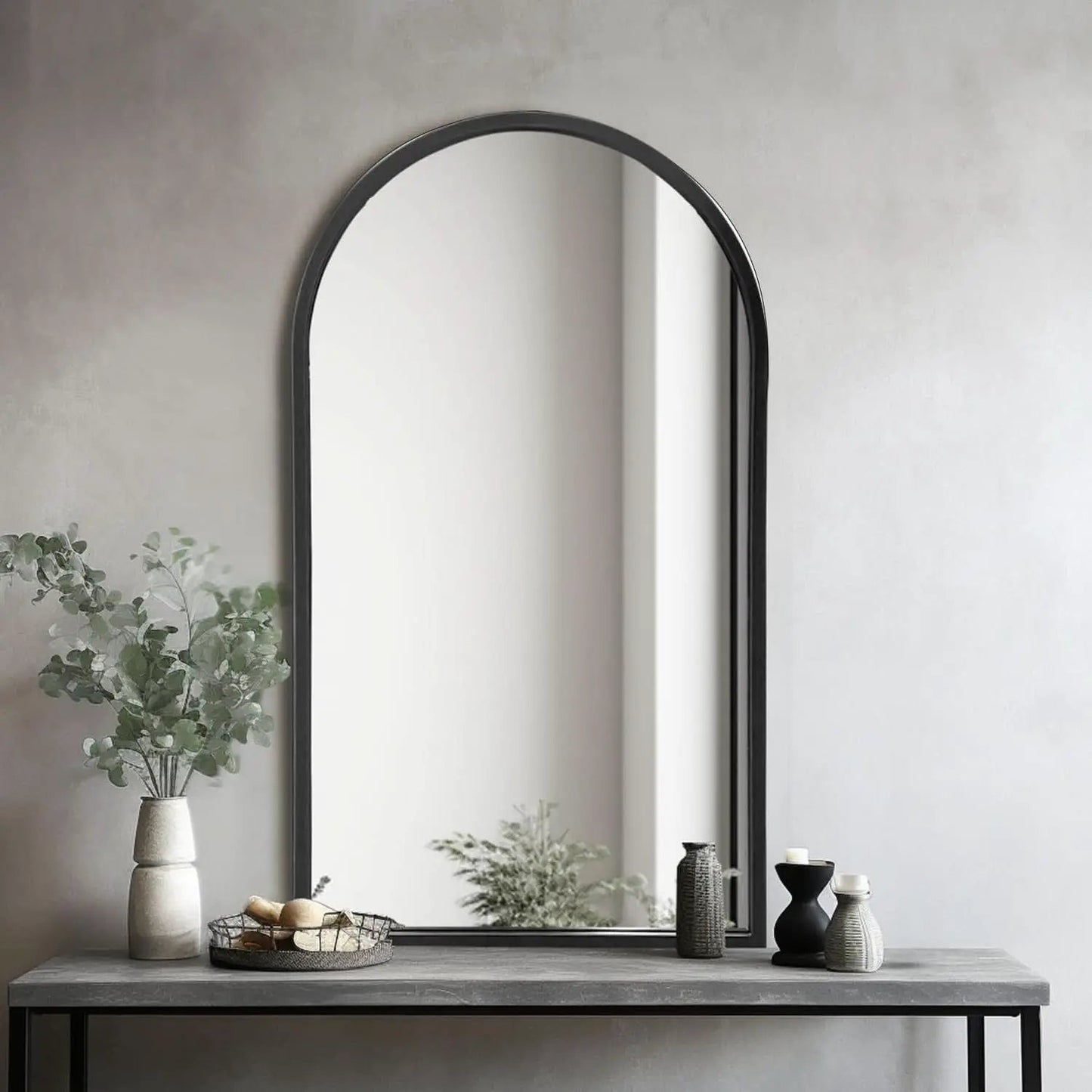 Black Arched Wall Mirror 42x24 Inches With Iron Frame from PriceLows™