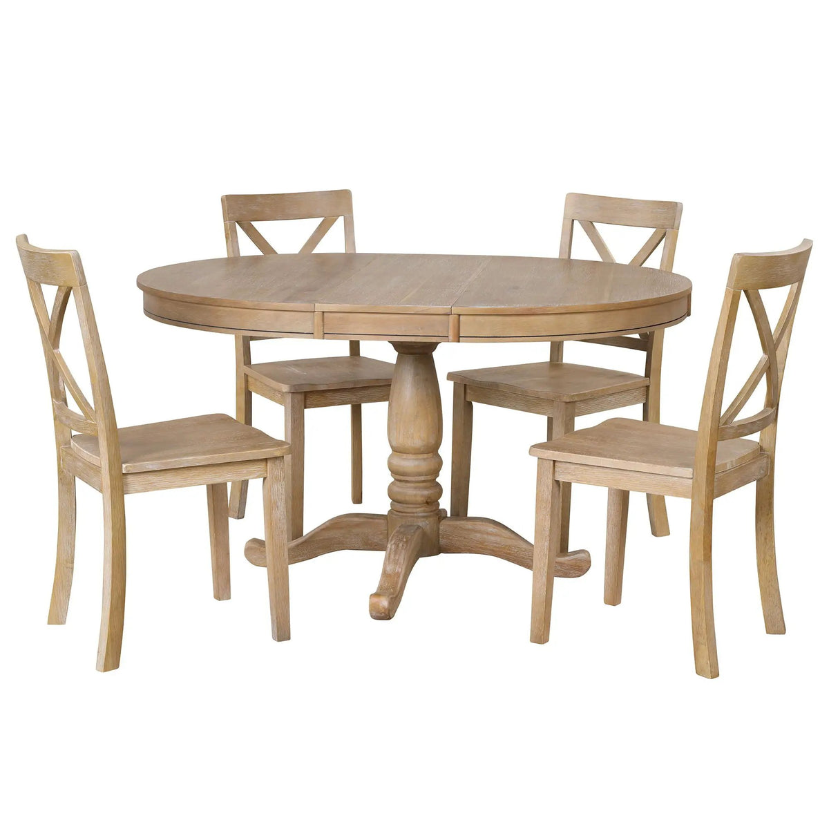 Round Dining Table Set | 4 Matching Chairs | Modern Design | Rubberwood Top