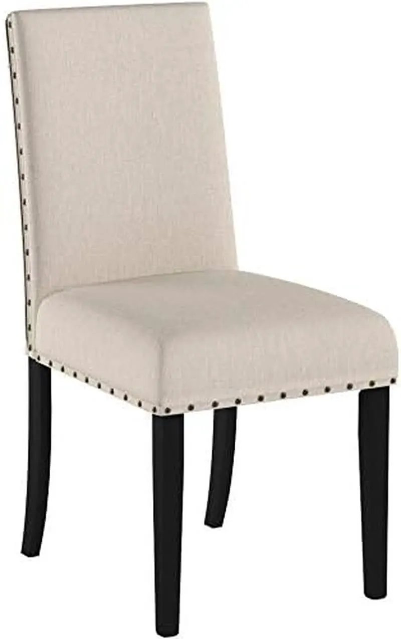 Tan Fabric Dining Chairs With Nailhead Trim Set Of 2 from PriceLows™