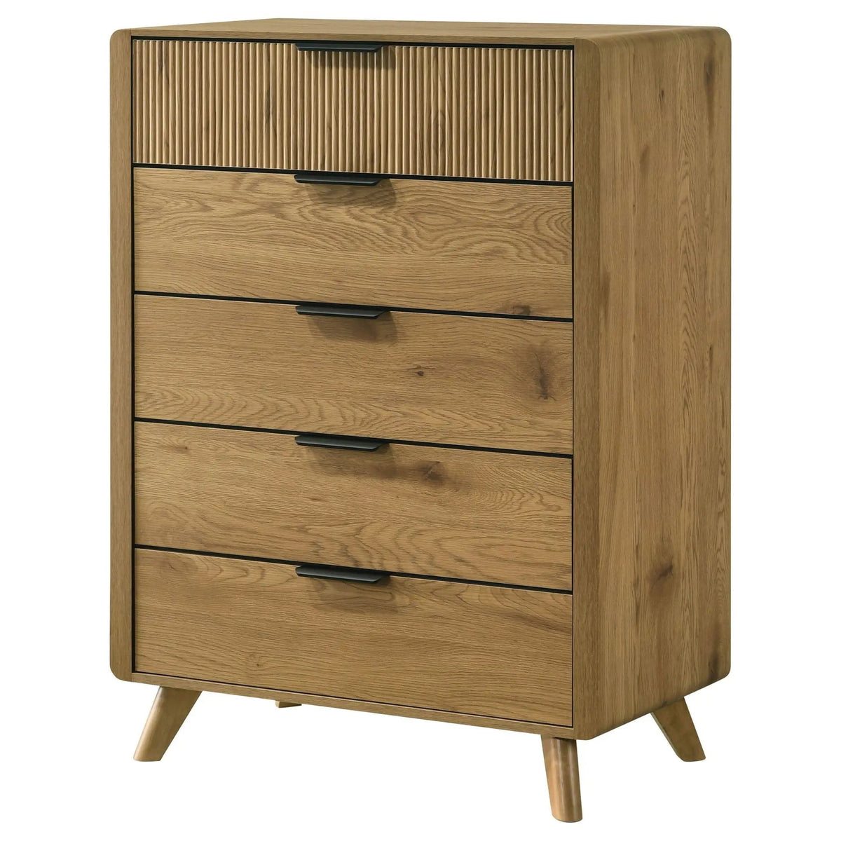 Bennett 5-drawer Bedroom Chest of Drawers | 33.25 x 18.5 x 45.75 in | Rubberwood & Engineered Wood | Light Oak