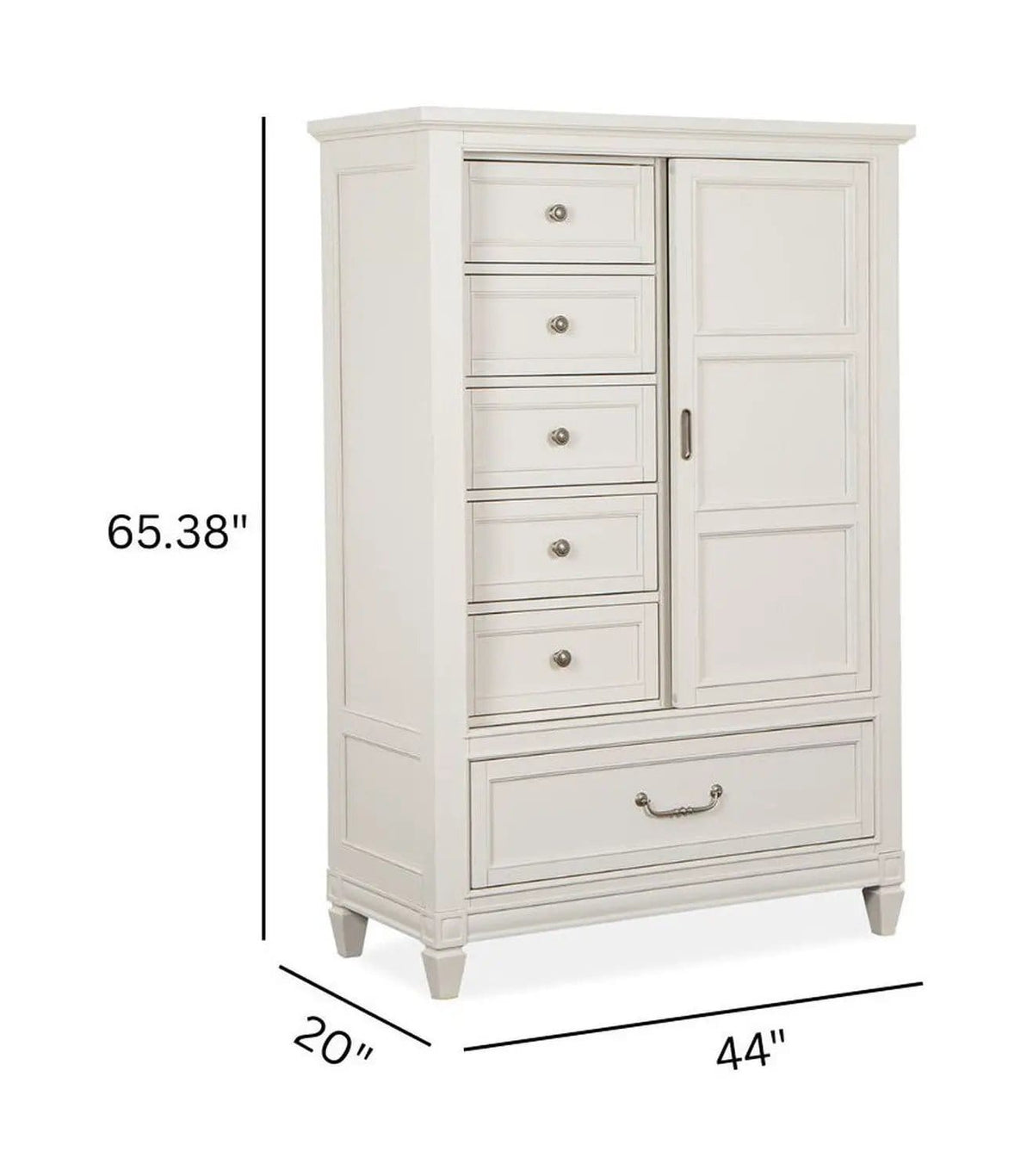 Willowbrook Door Chest | 20 x 44 x 65.38 in | Veneer & Wood | Egg Shell White With Slight Rub Through