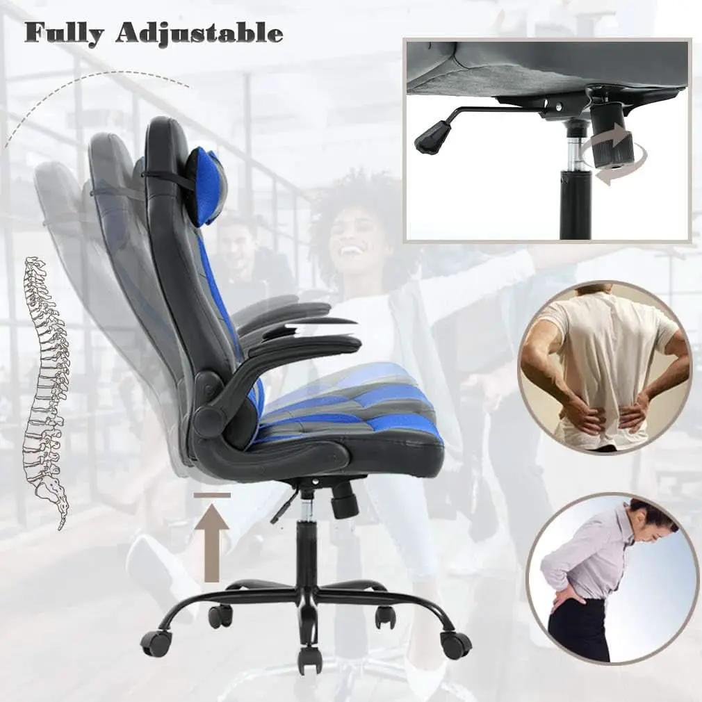 Blue PU Leather Ergonomic Gaming Chair With Lumbar Support from PriceLows™