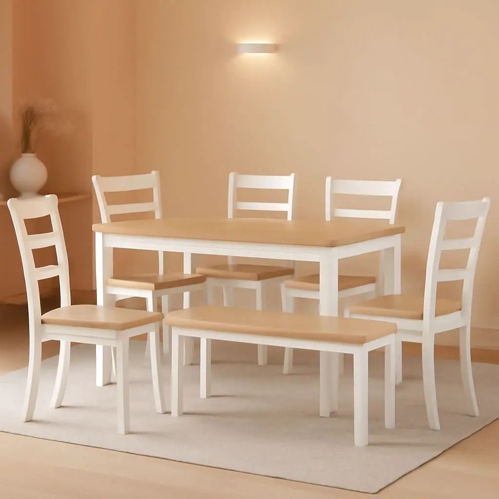 Dining Table Set White Mango Wood Contemporary Style Edition from PriceLows™