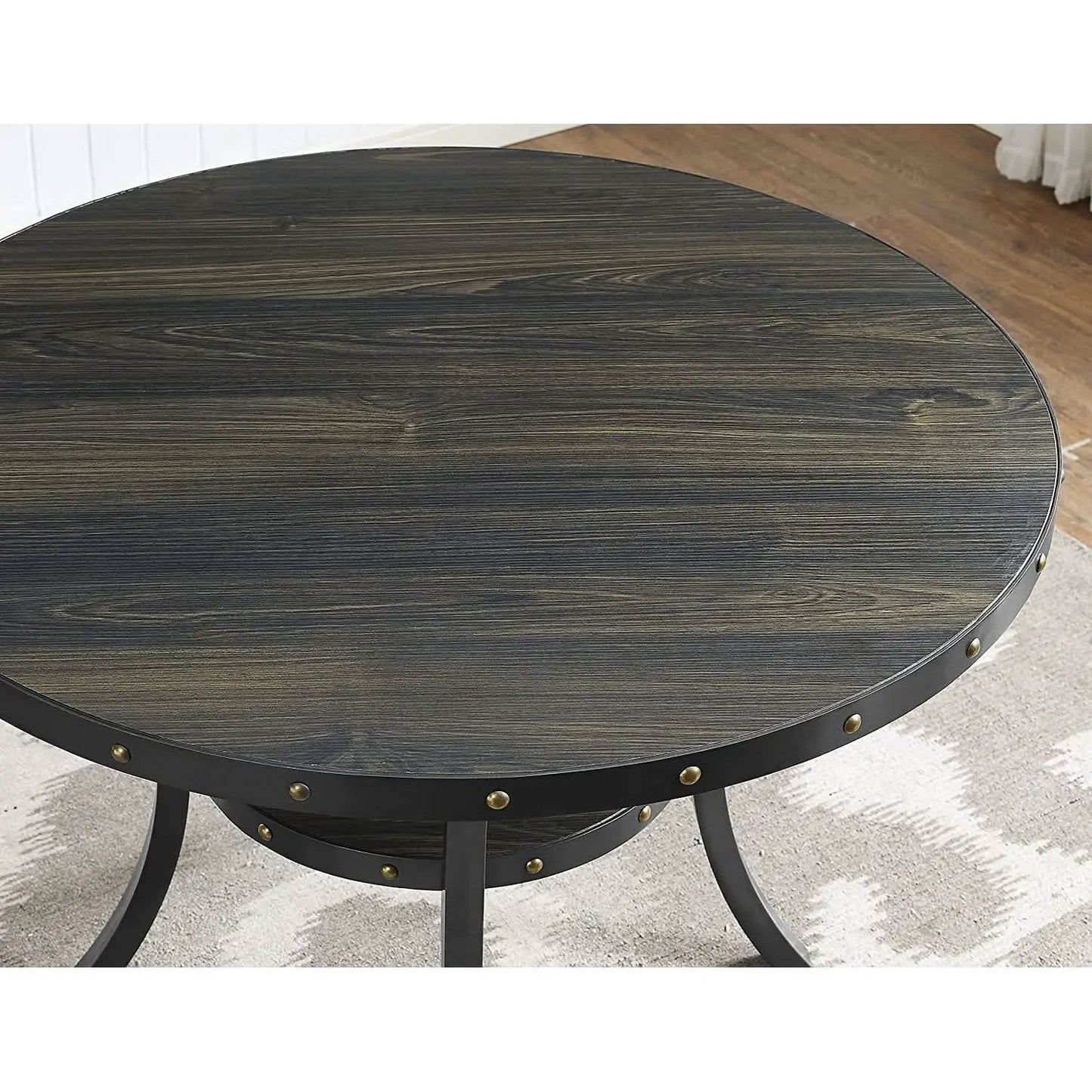Tan Fabric Nailhead Dining Set 5 Piece Round Table from PriceLows™
