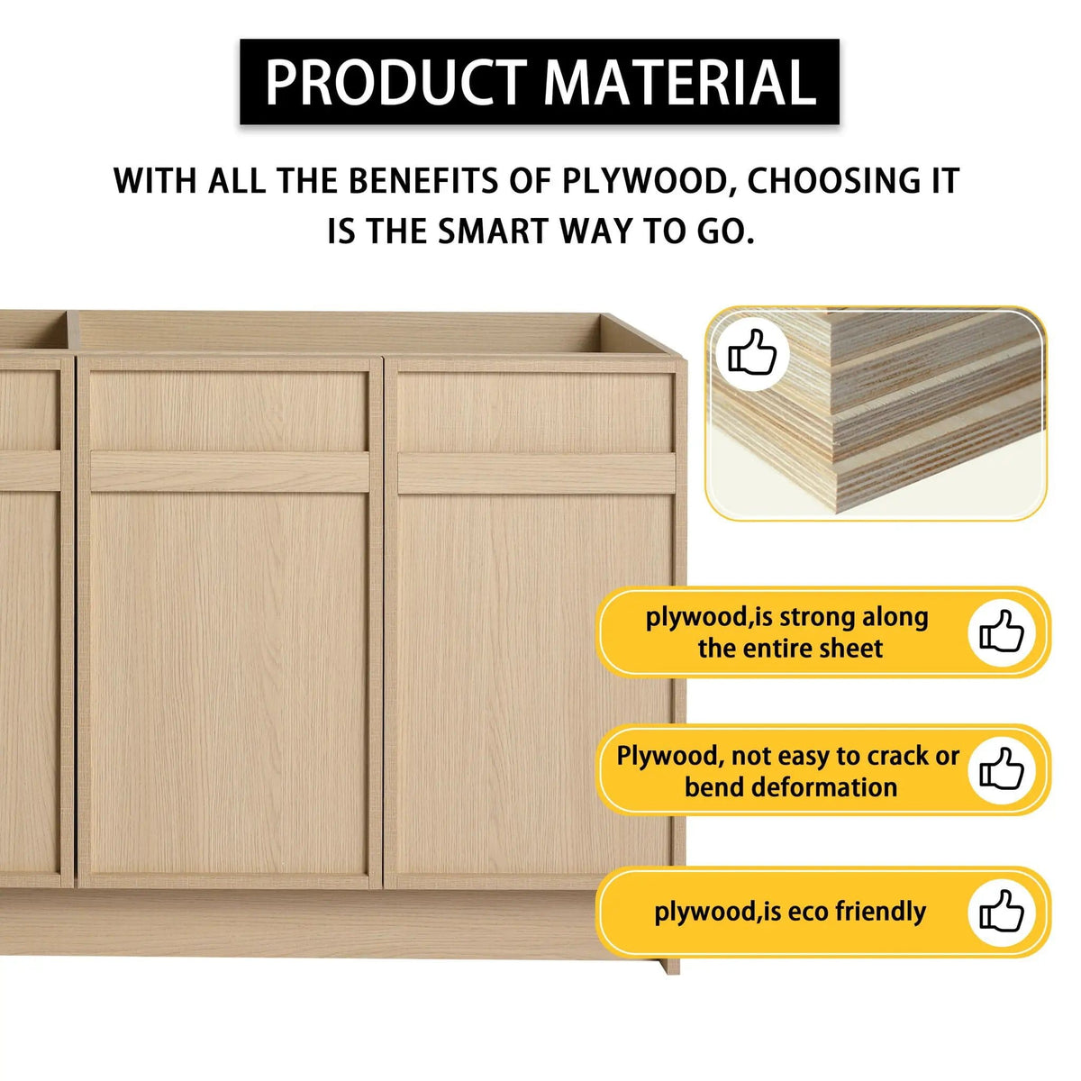 Freestanding Bathroom Vanity With Resin Sink & Soft Close Cabinet Doors | 3 Pieces | Stainless Steel & Plywood | Bathroom