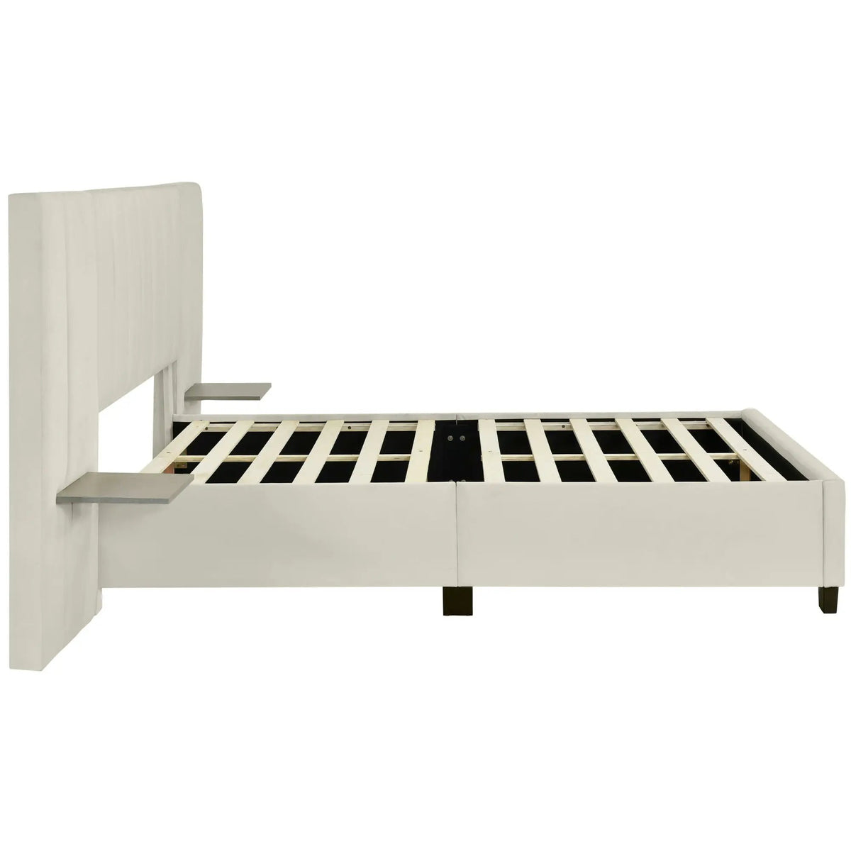 Upholstered Platform Bed | Oversized Ultra-Soft Headboard | Integrated Side Shelves | 111.8 Inch Length