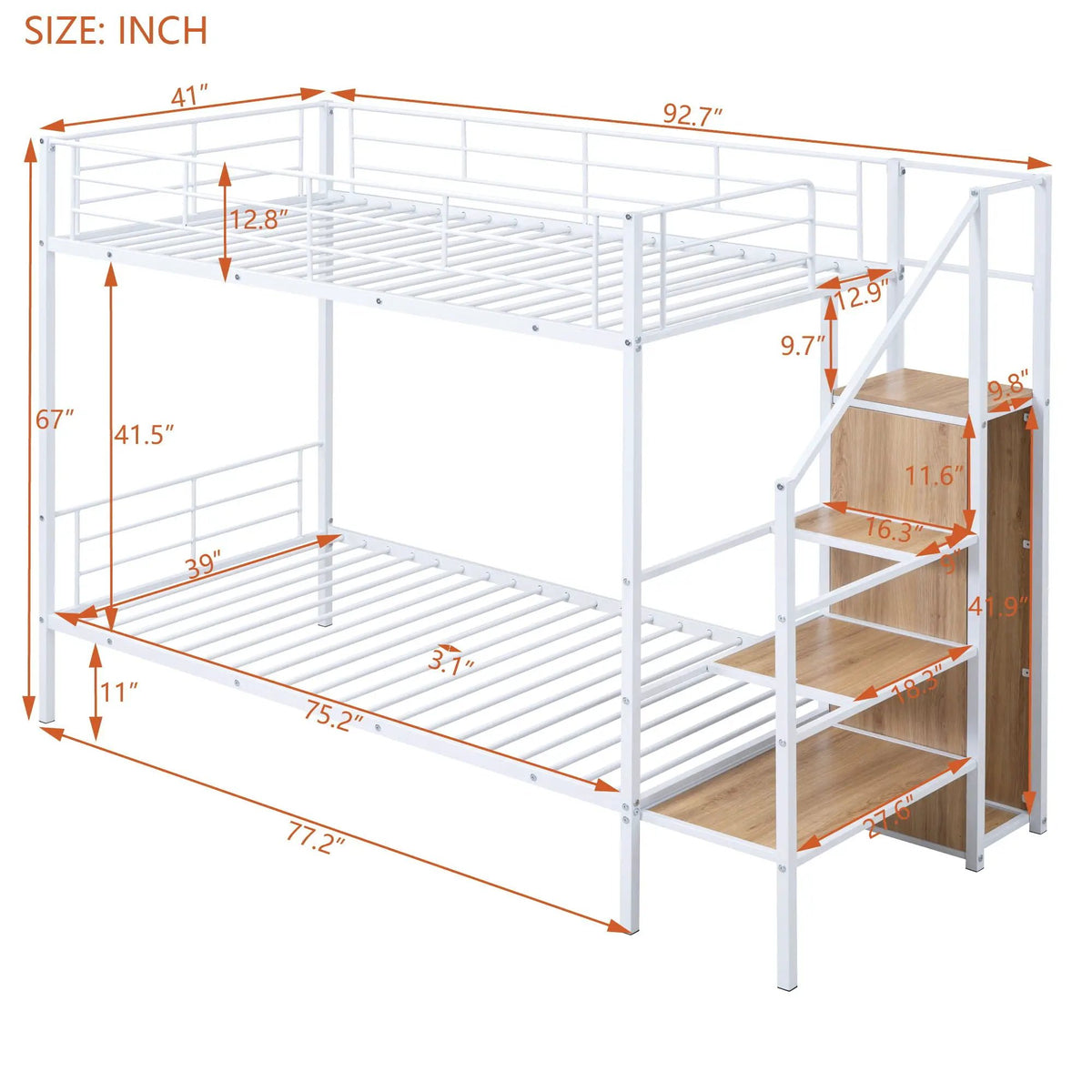 Metal Bunk Bed With Desk | Lateral Storage Ladder | Wardrobe | Clean-Cut Silhouette