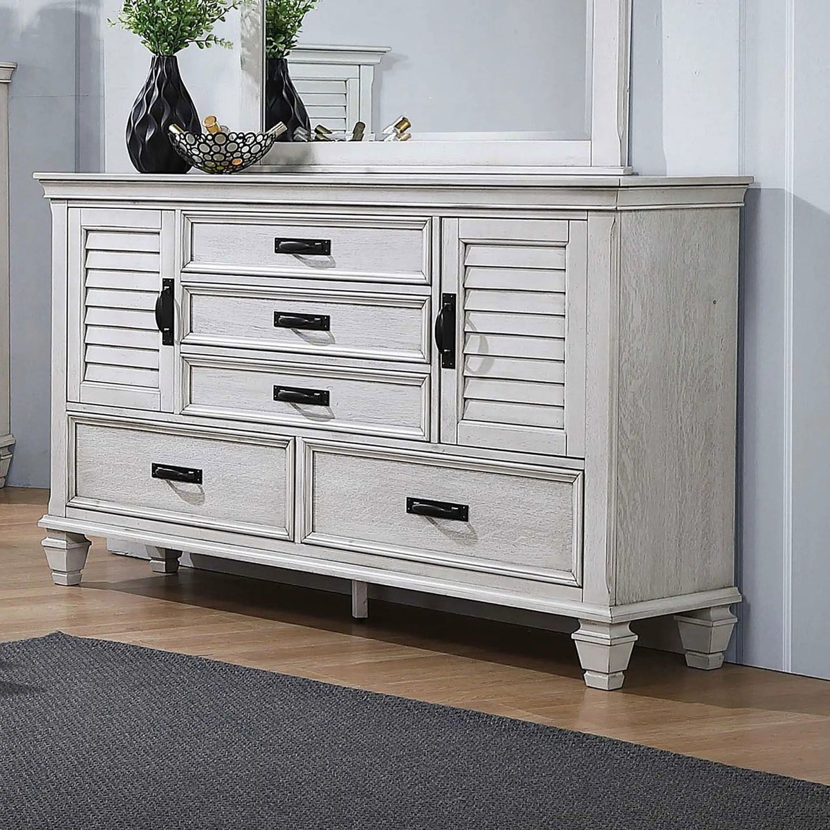 Franco 5-drawer Dresser Distressed | 64 x 17.5 x 39.5 in | 5-Drawer | White