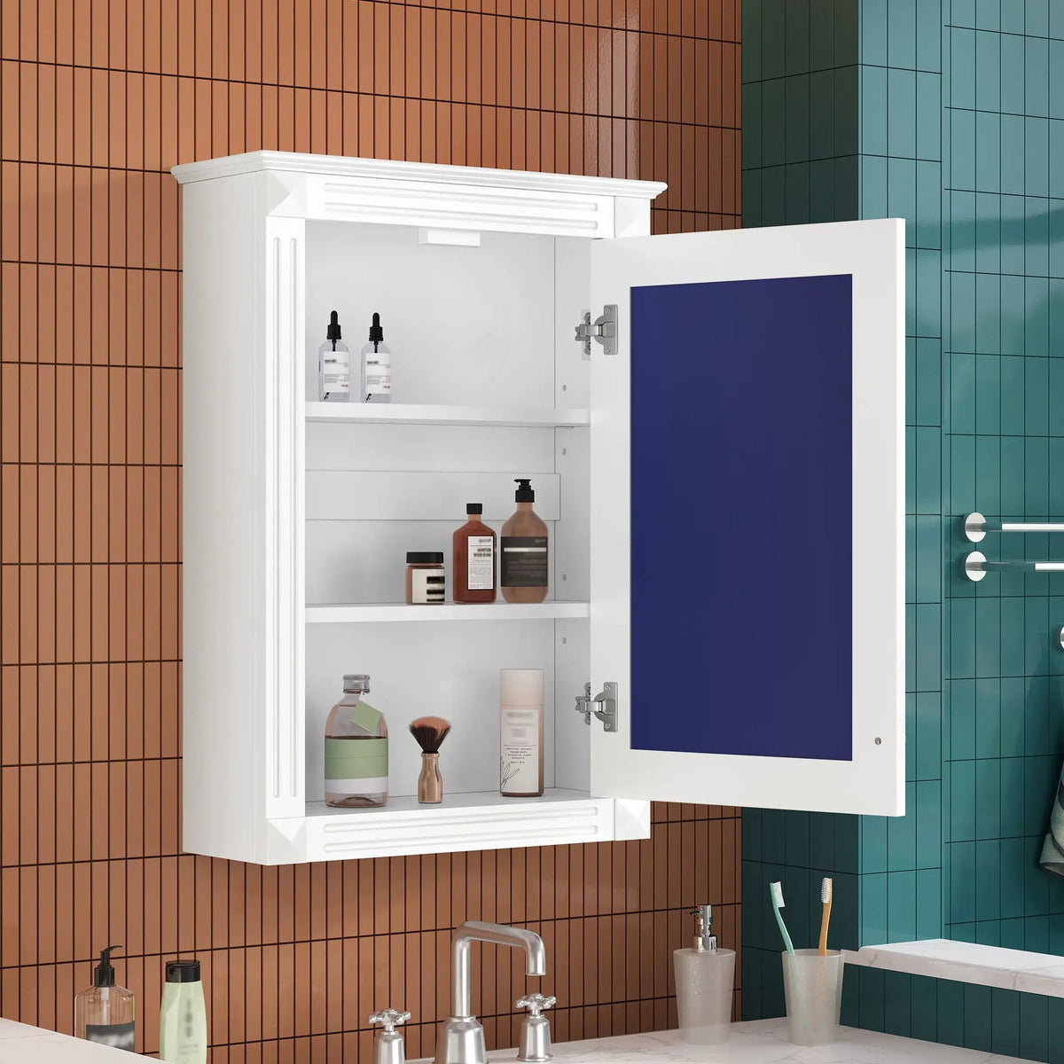 Over-Toilet Medicine Cabinet | Wall Mounted | Full-Length Mirror | Height-Adjustable Shelf