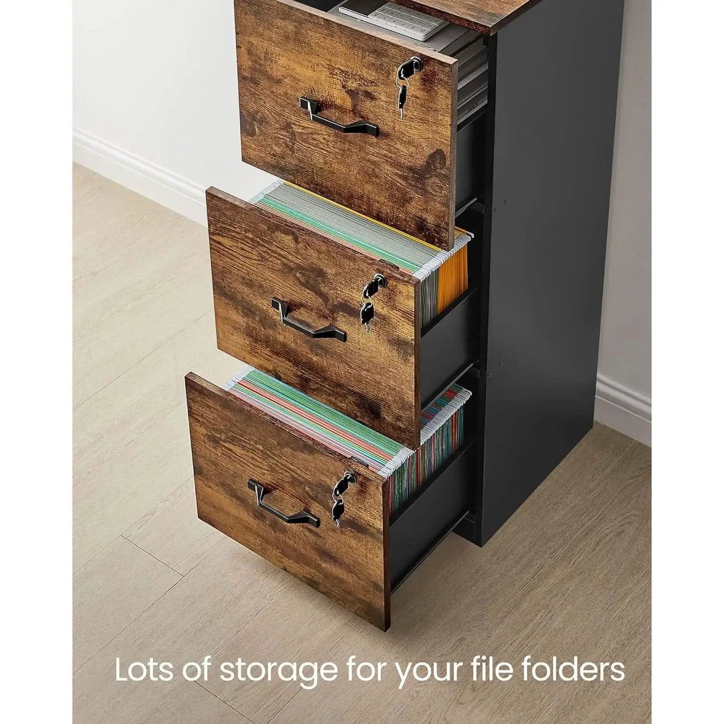 Brown Filing Cabinet With Lock And Printer Stand For Office from PriceLows™
