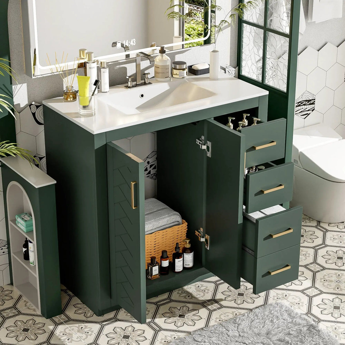 36 Inch Bathroom Vanity | Ceramic Sink Combo | 3 Drawers | Soft Closing Doors