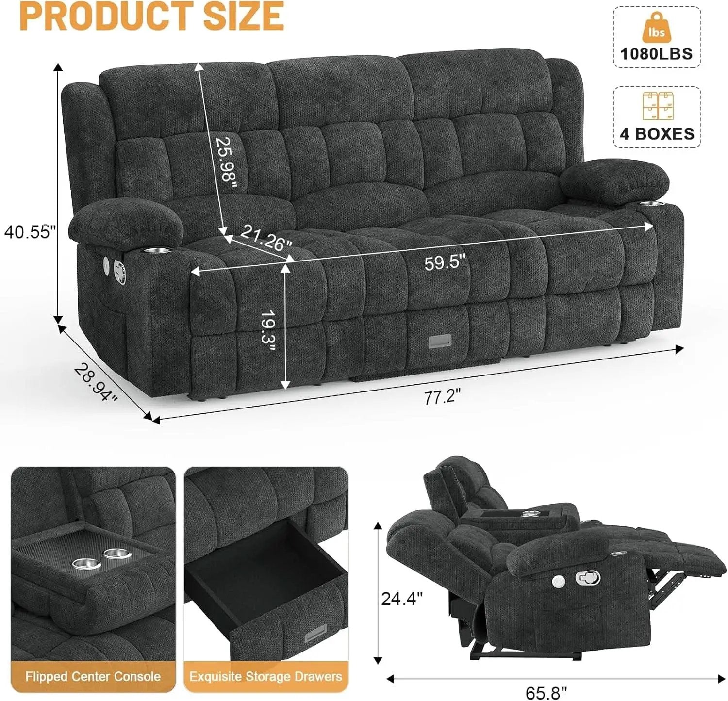 Gray Loveseat Recliner Sofa With Flip Middle Backrest from PriceLows™