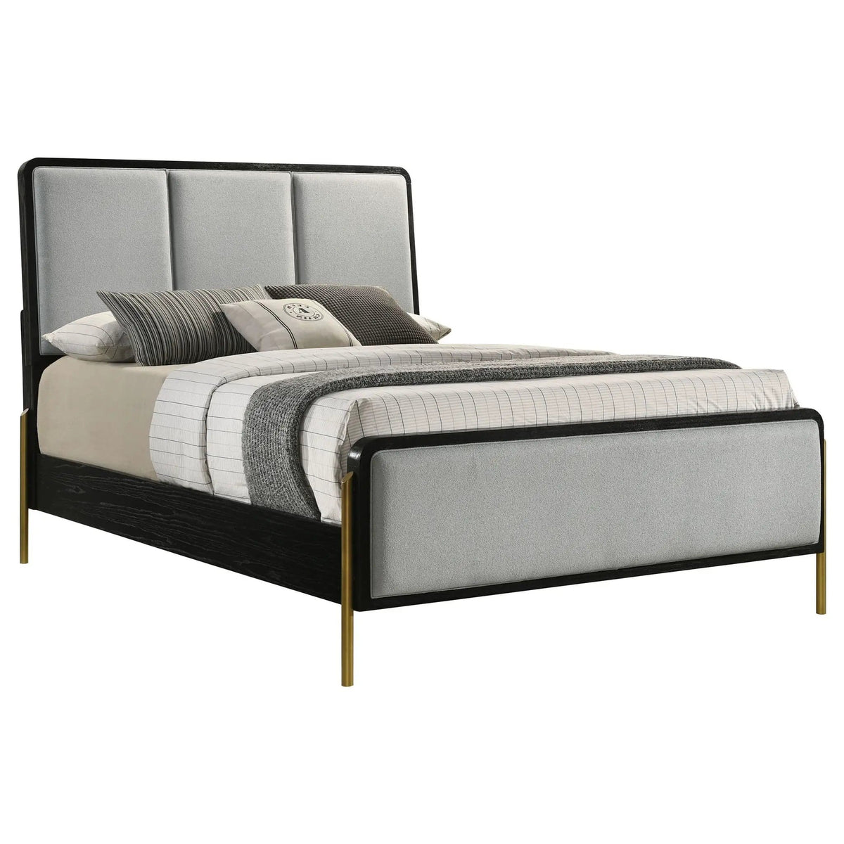 Arini Upholstered Queen Panel Bed Black and | 65.25 x 92.5 x 56.25 in | Fabric & Metal | Grey