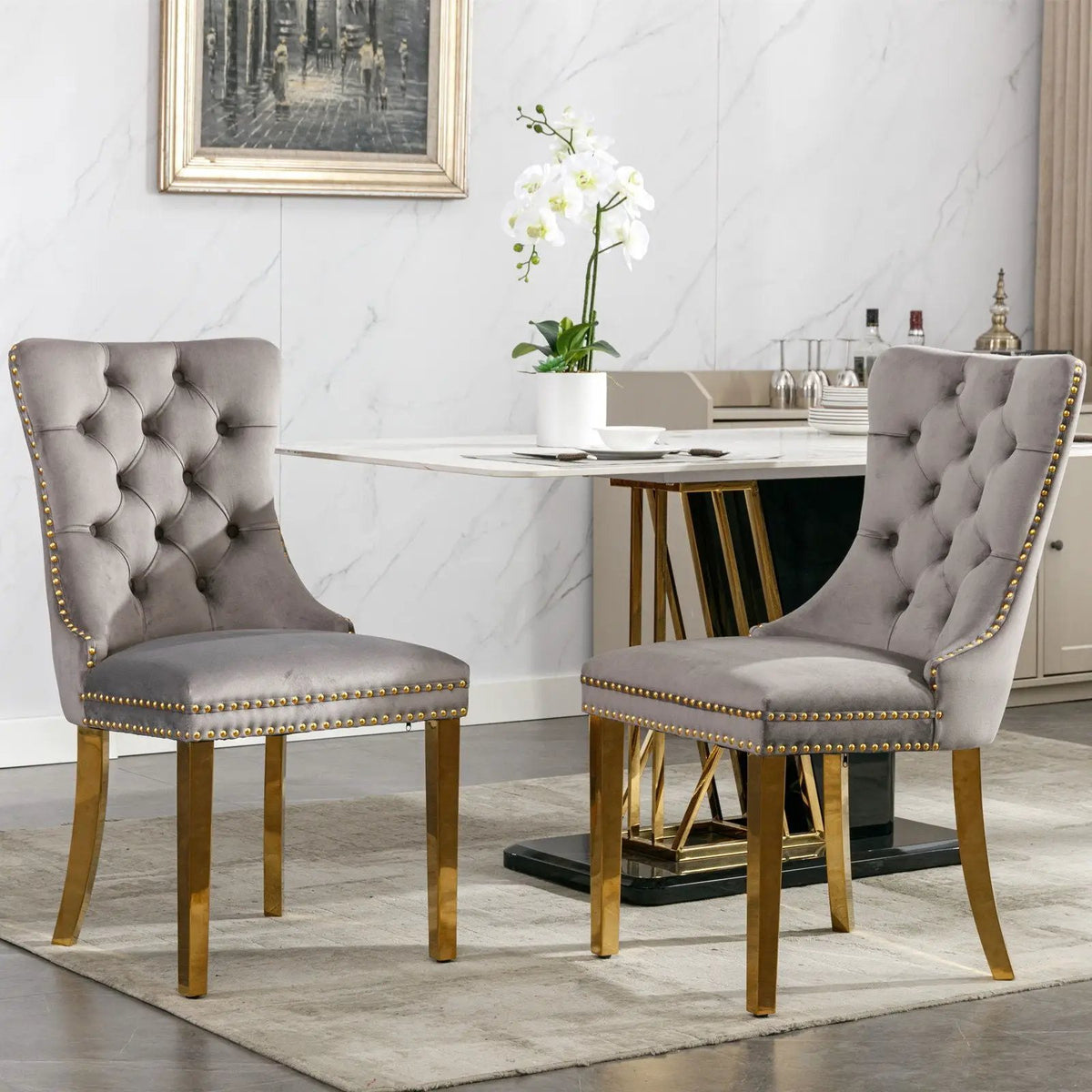 Dining Chair | Tufted Upholstery | Solid Wood Frame | Set Of 2