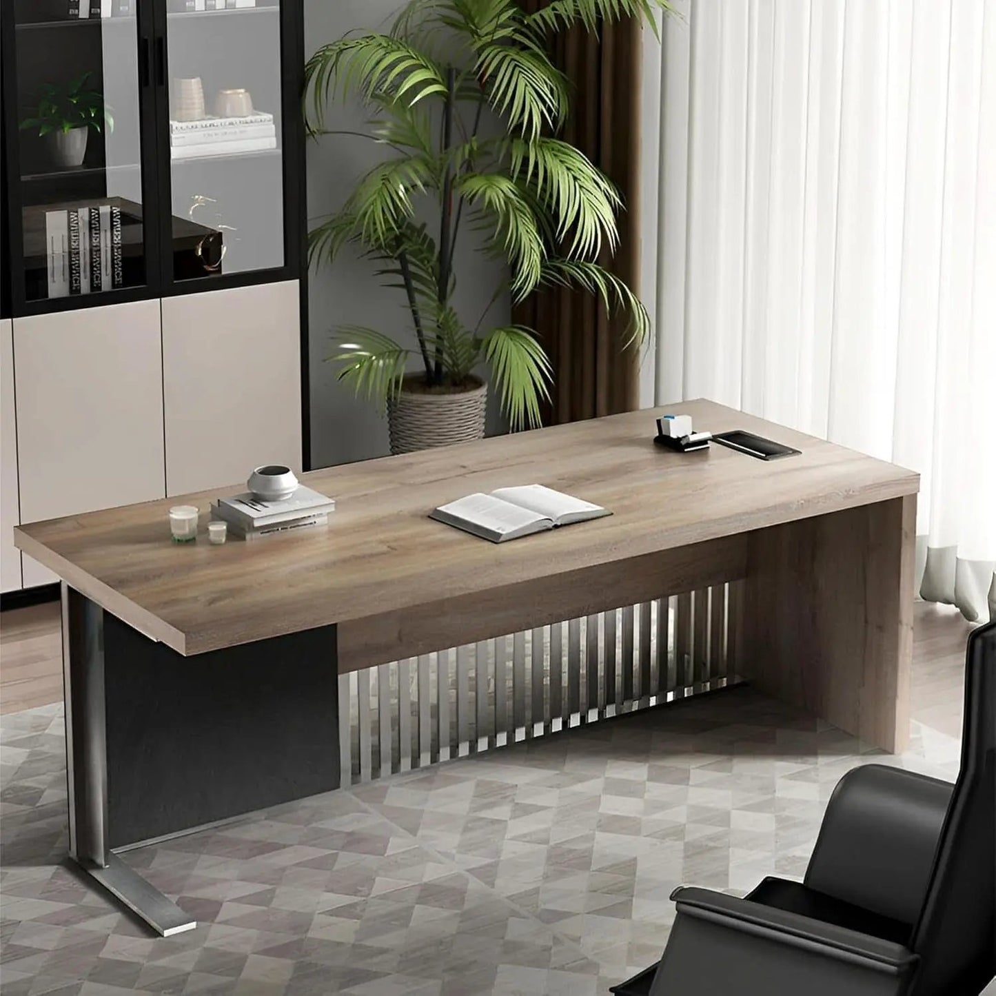 63 Inch Executive Office Desk Stainless Steel Frame from PriceLows™