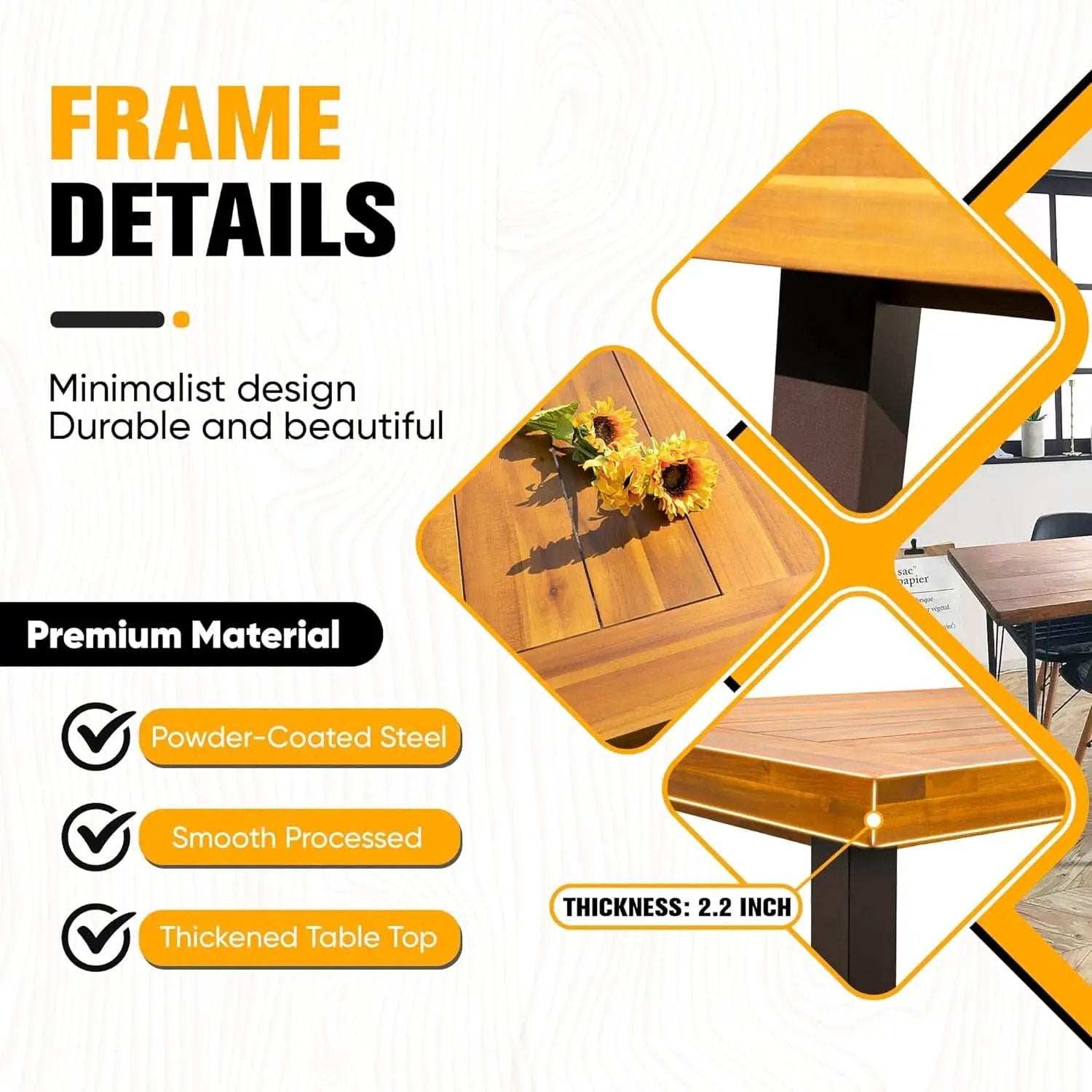 Dining Table For 6 Acacia Wood Indoor Outdoor Iron Legs from PriceLows™